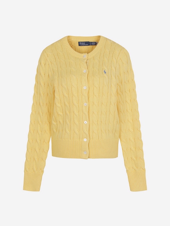[30%적립] Polo Ralph Lauren Women Cable Knit Cotton Crewneck Cardigan Yellow, [30%적립] Polo Ralph Lauren Women Cable Knit Cotton Crewneck Cardigan Green 착용 스타일 - 5