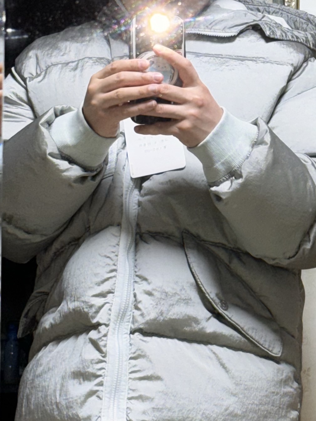 Stone Island 43619 Nylon Metal Econyl Regenerated Nylon Down Jacket Light Grey - 22FW 착용 스타일 - 1