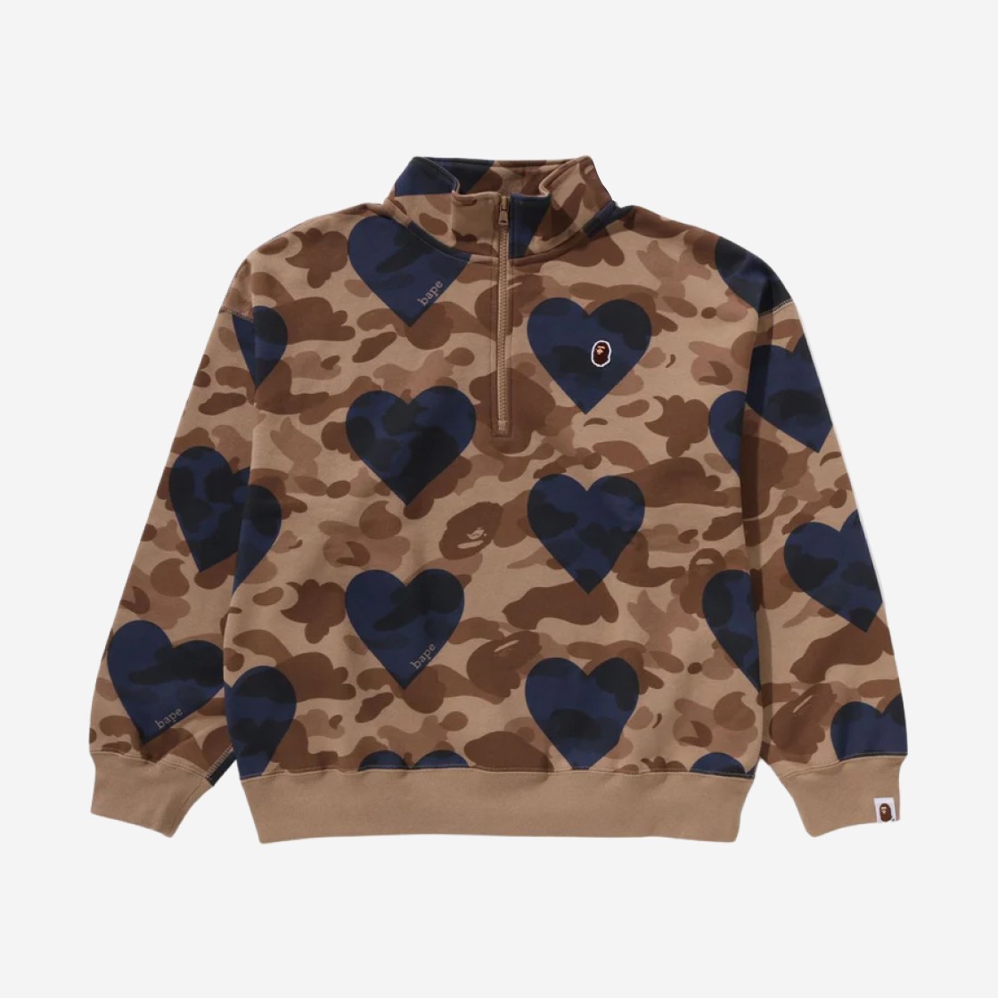 (W) BAPE I Love Bape Half Zip Sweatshirt Brown 상세 이미지 1