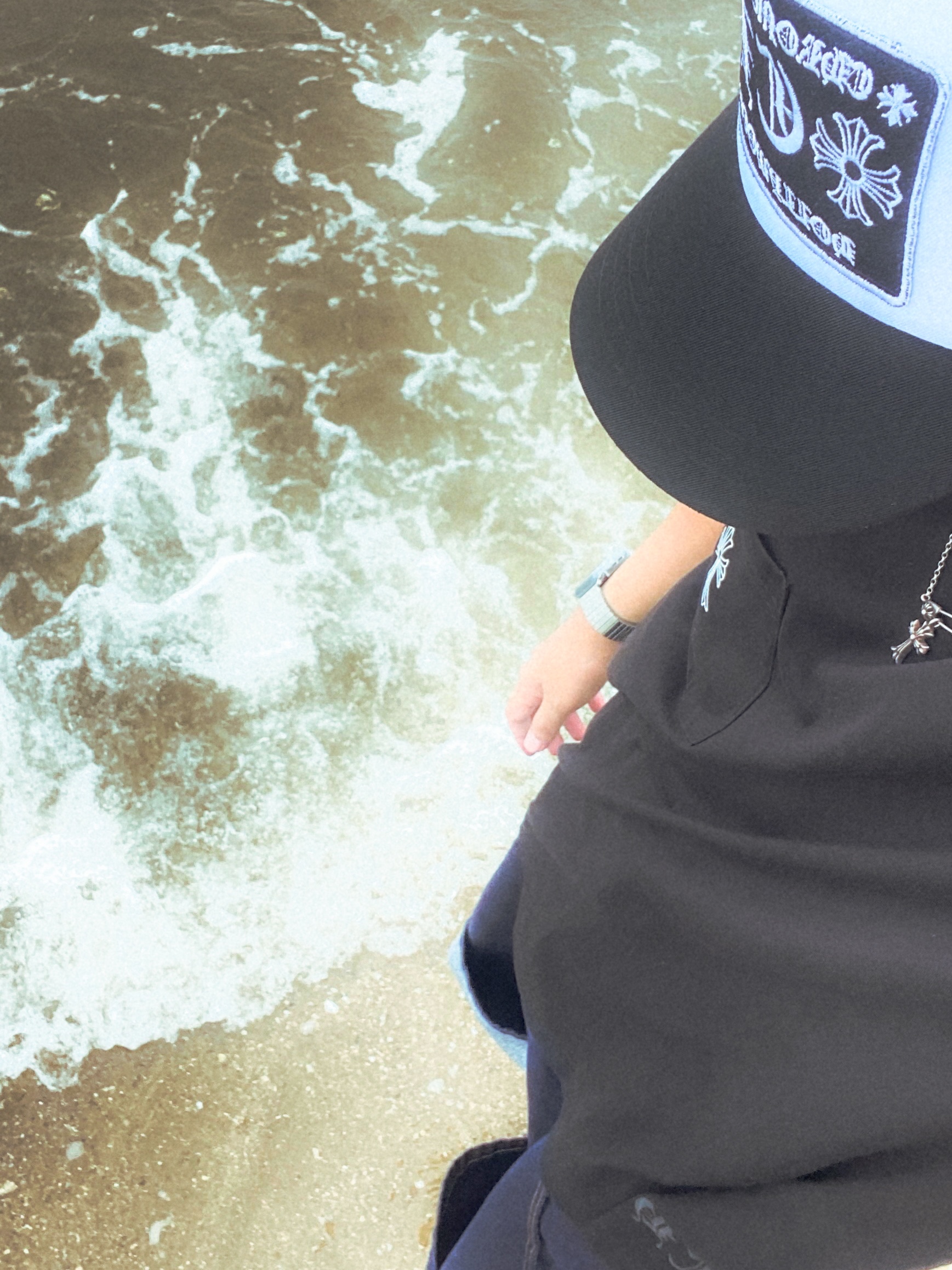 Chrome Hearts CH Hollywood Trucker Hat Black White, Nike x Peaceminusone Wide Pants Black (DR0096-010) 착용 스타일 - 1