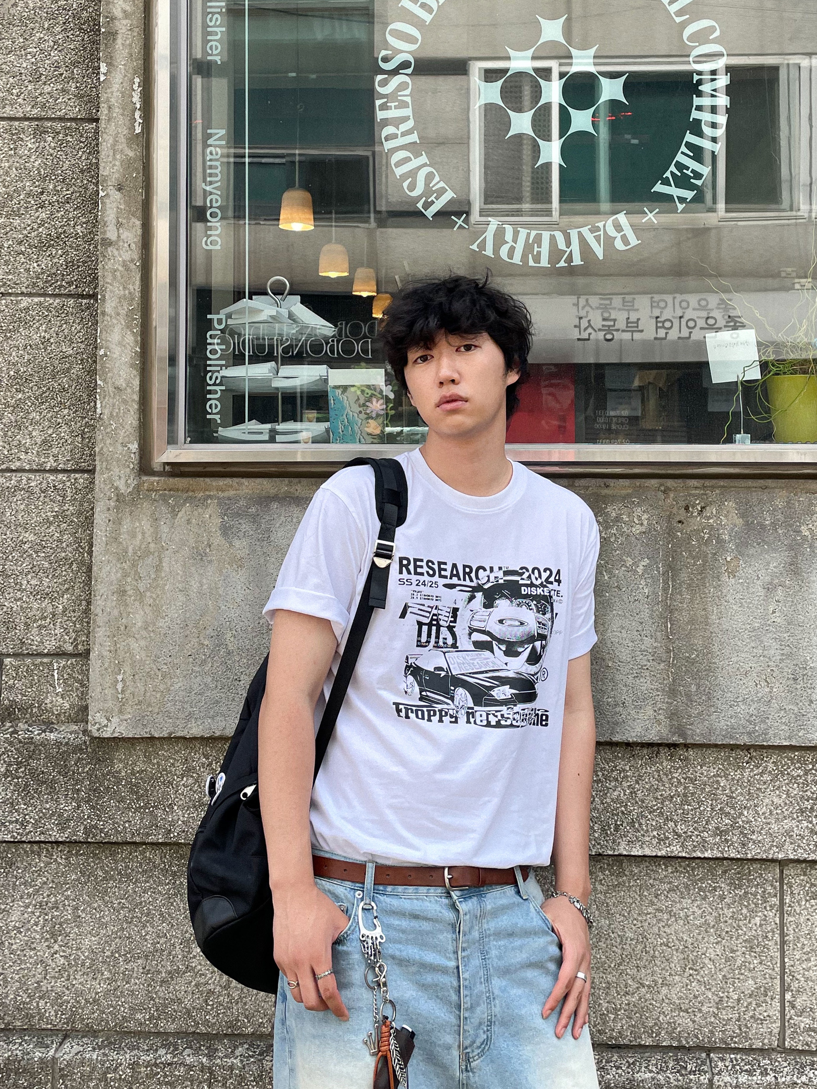 Undermycar Mu.31 Anti Fxxking Logo Play Brush Washed Wide Jeans Sky Blue 착용 스타일 - 4