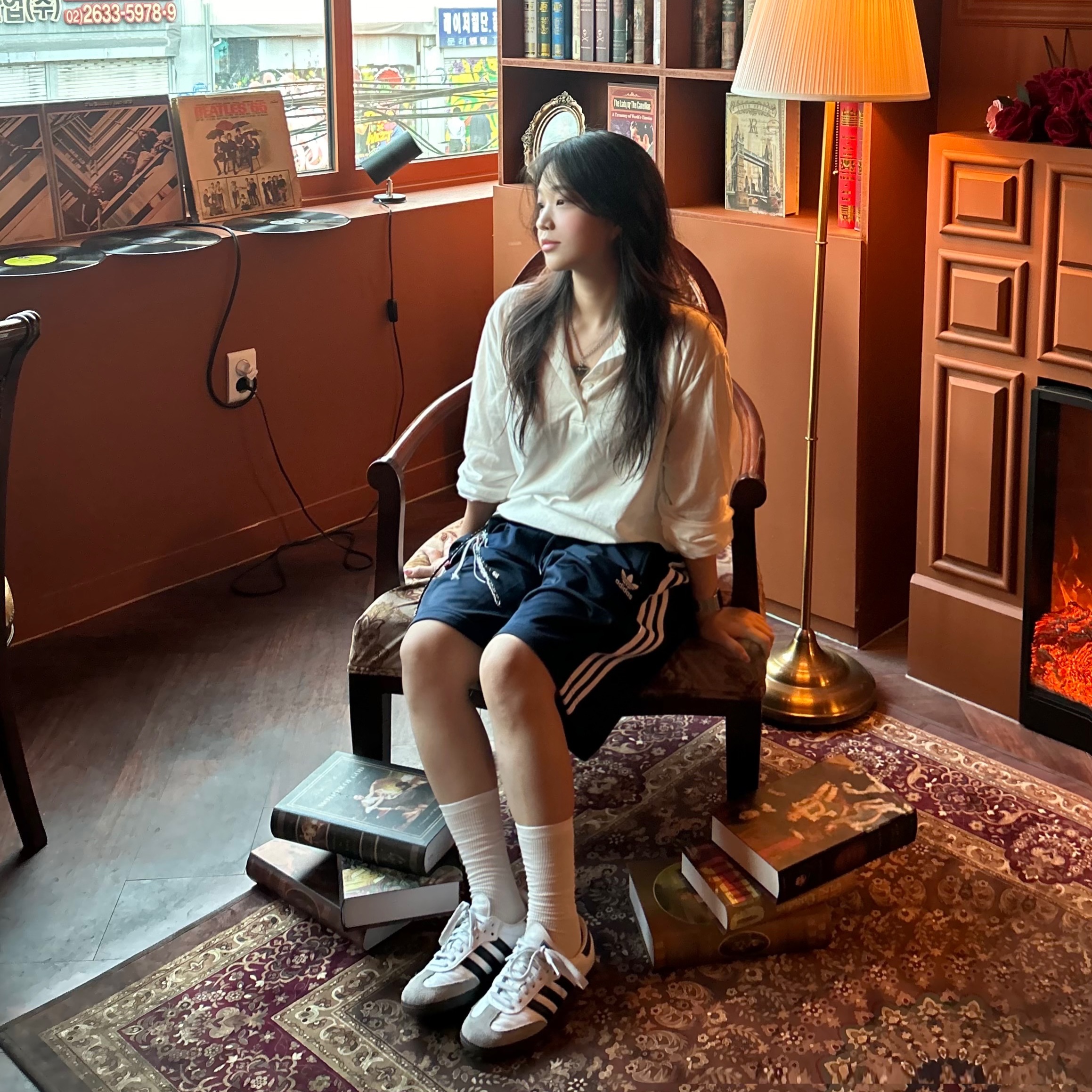 (W) Hysteric Glamour On Skull Pick Necklace Silver, Adidas Samba OG Cloud White 착용 스타일