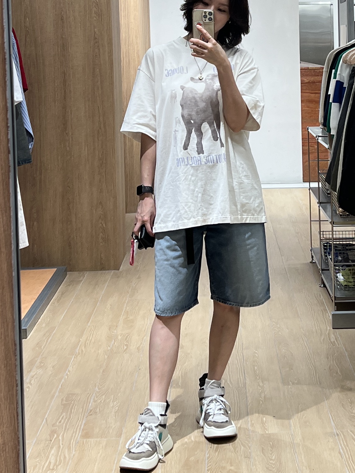 BAPE College Denim Shorts Denim, [프리오더] Polyteru 925 Silver Neck Chain 001 (Chain) 착용 스타일