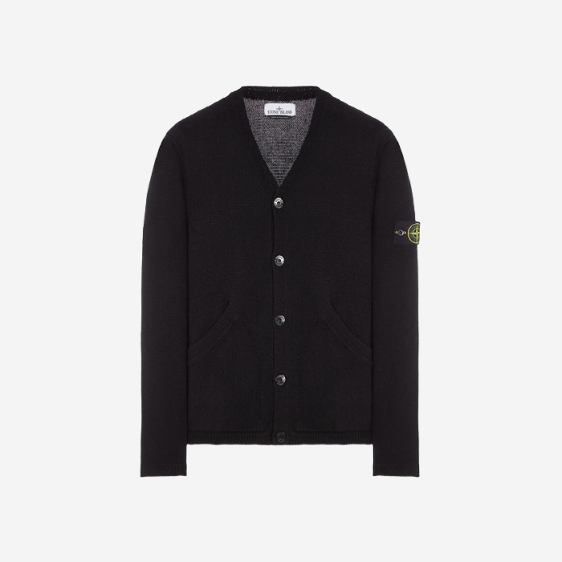 Stone Island Wappen Patch Cotton V-Neck Cardigan Black - 24SS 상세 이미지 1