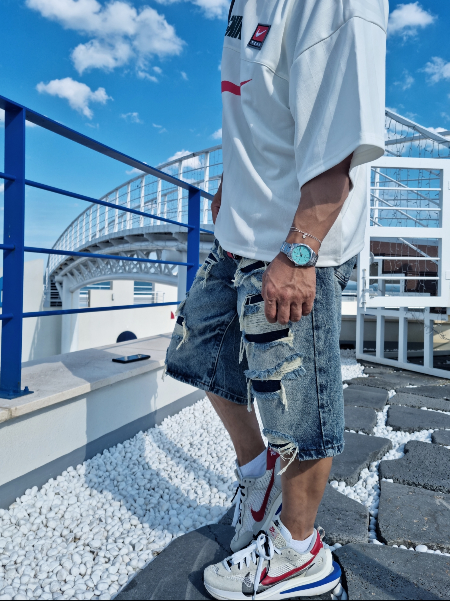 Diesel C-Seymon Treated Denim Baseball Cap Blue White, Supreme Mini Duffle Bag Woodland Camo - 24SS 착용 스타일 - 3