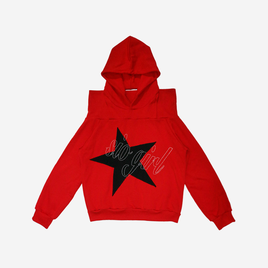 시오 오프 숄더 니들 포인트 후디 레드(SIO Off Shoulder Niddle Point Hoodie Red)