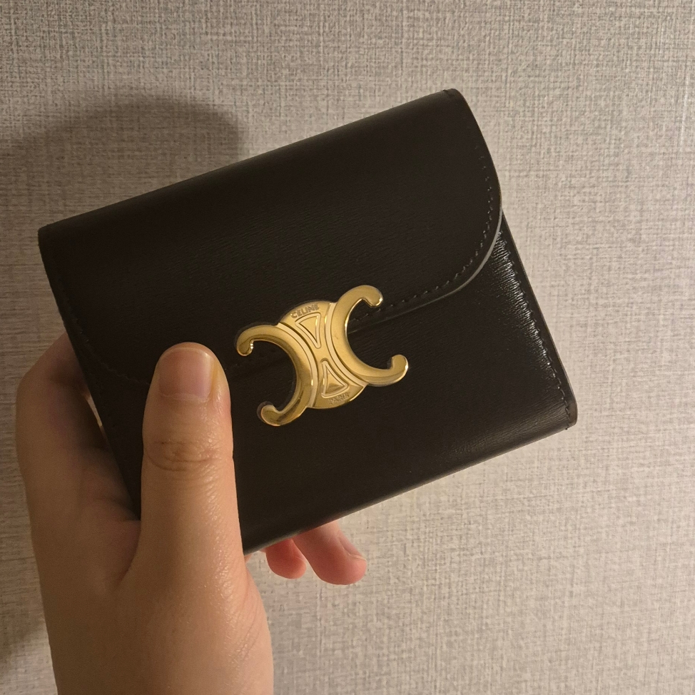 Celine Small Wallet Triomphe in Shiny Calfskin Black 착용 스타일
