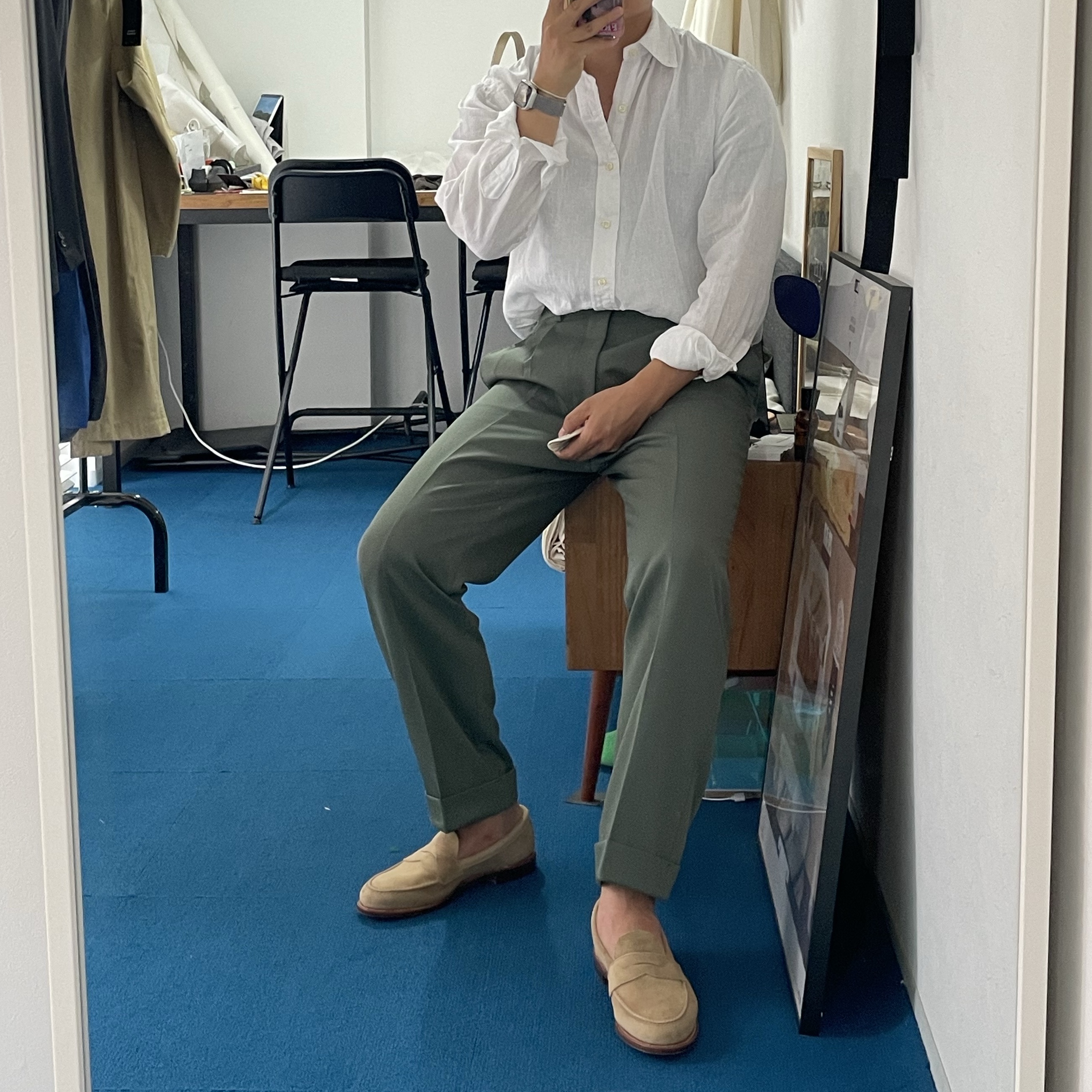 Alden 6244 Suede Unlined Penny Loafer Tan - D 착용 스타일