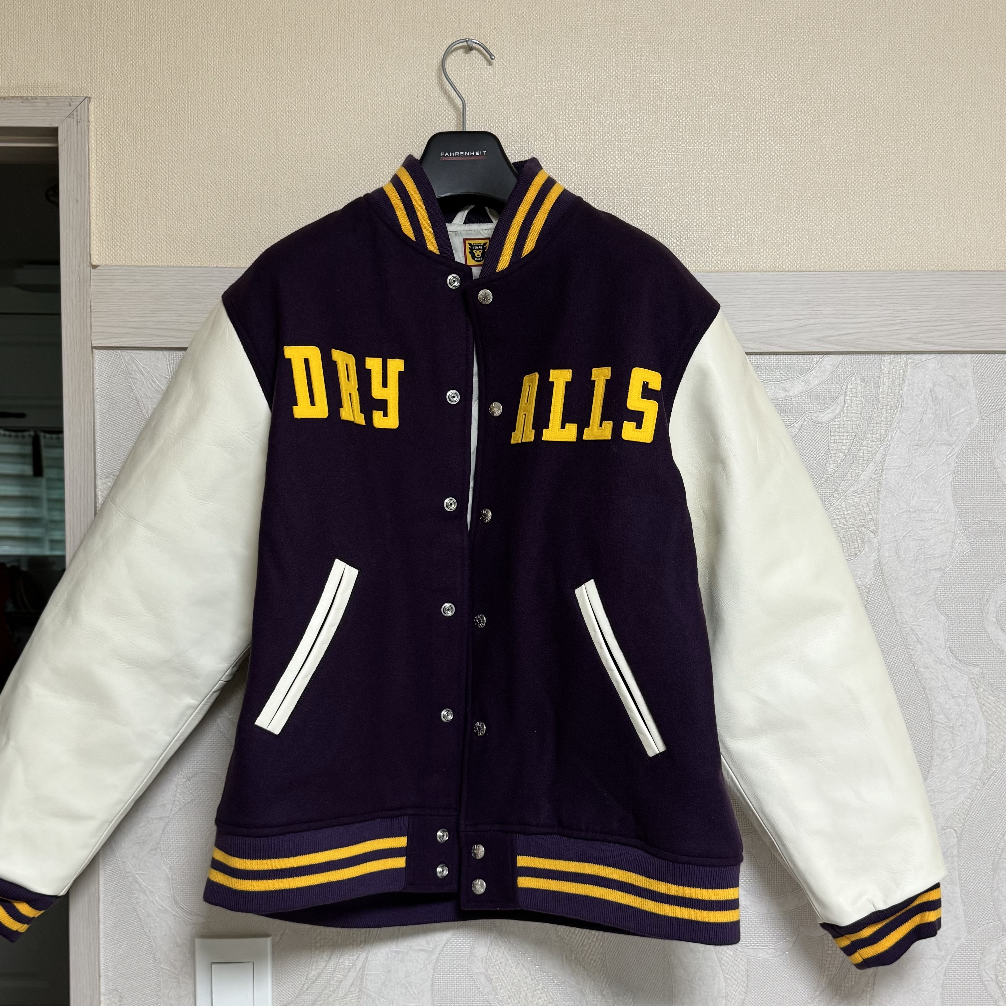 Human Made Varsity Jacket Purple 착용 스타일 - 1