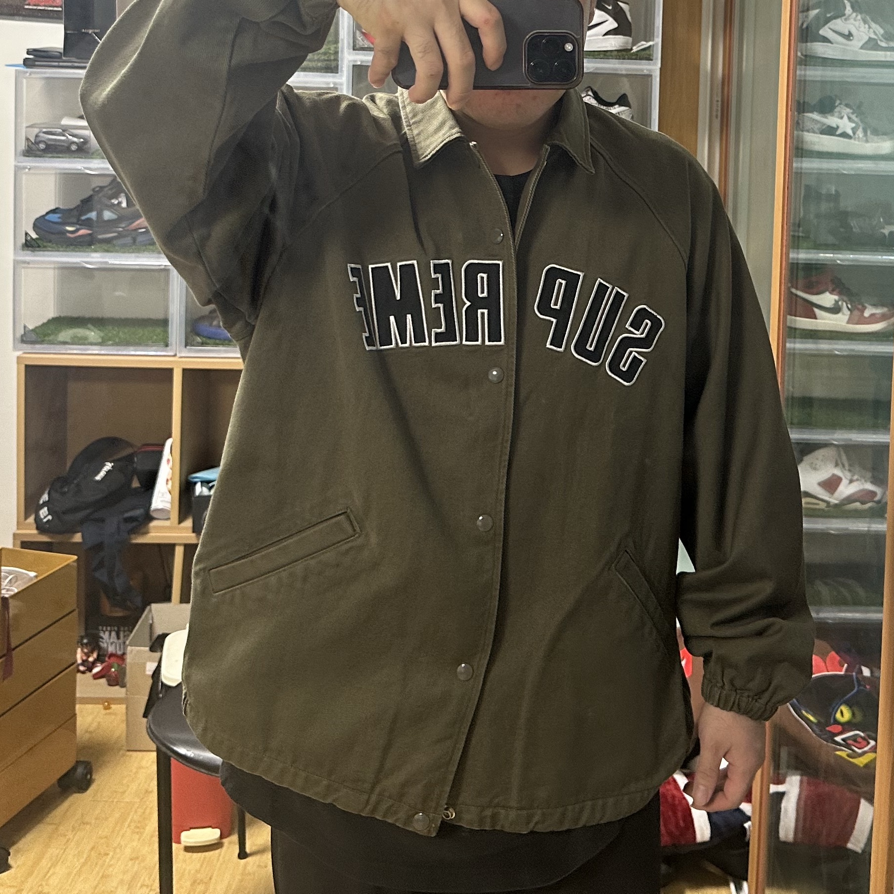 Supreme Arc Denim Coaches Jacket Olive - 24SS 착용 스타일