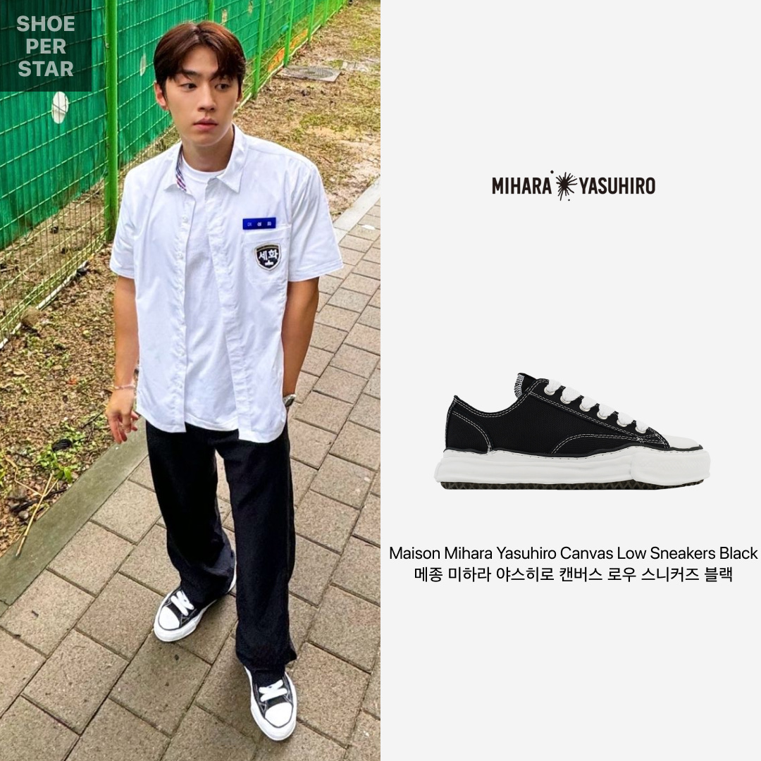 Maison Mihara Yasuhiro Peterson OG Sole Canvas Low Sneakers Black 착용 스타일 - 1