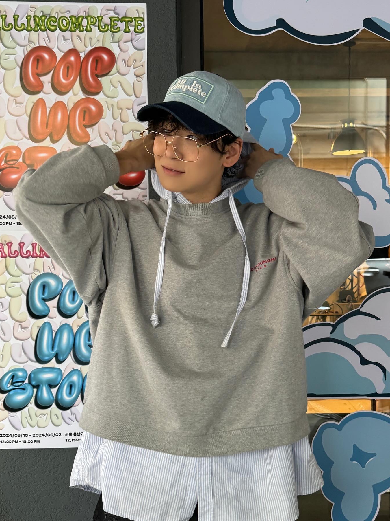 Allincomplete Moon Logo Ball Cap Denim Two Tone 착용 스타일 - 2