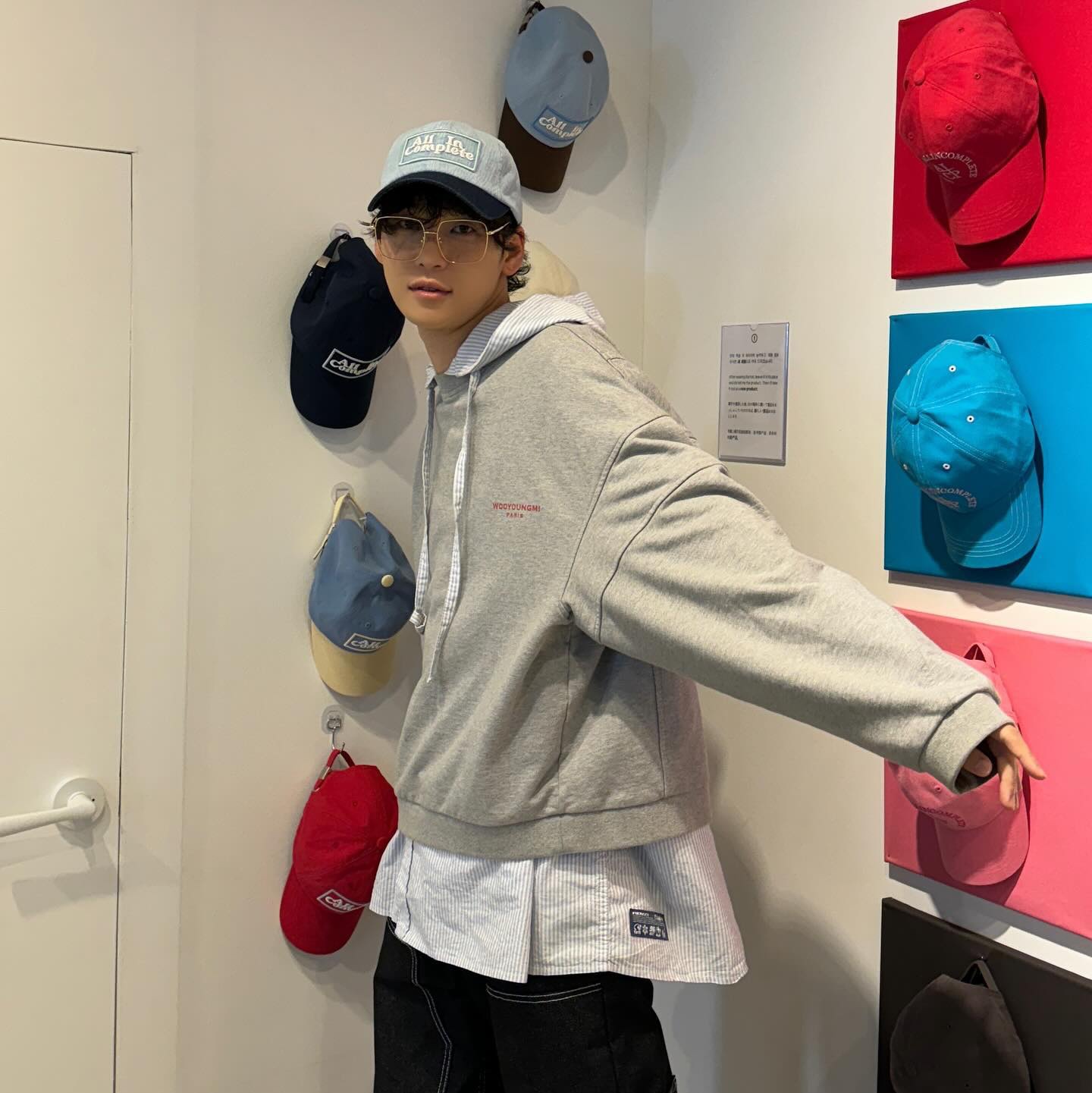 Allincomplete Moon Logo Ball Cap Denim Two Tone 착용 스타일 - 1