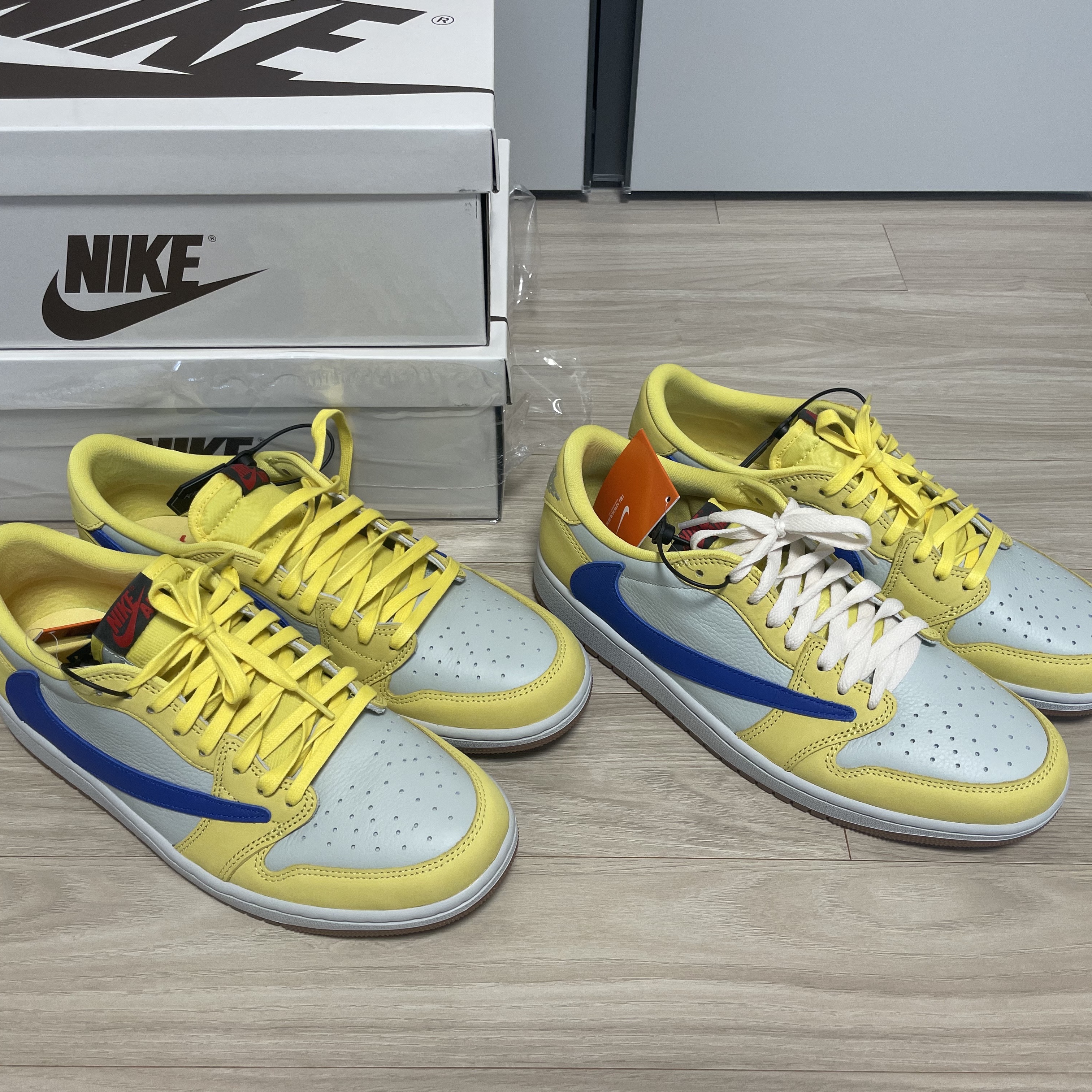 (W) Jordan 1 x Travis Scott Retro Low OG SP Canary 착용 스타일 - 5