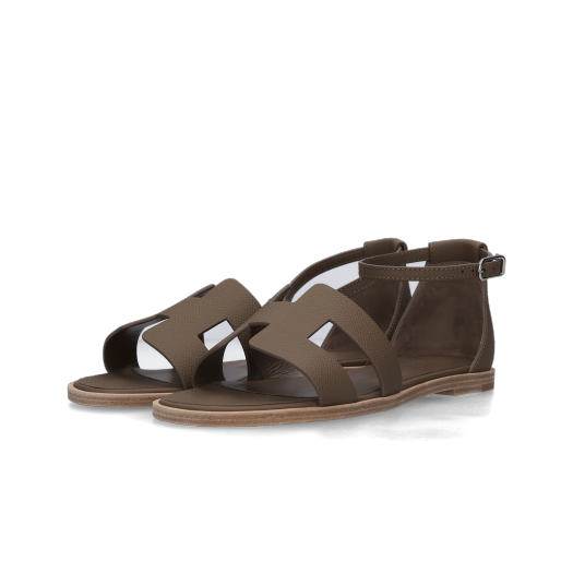 (W) Hermes Santorini Sandal Epsom & Palladium Etoupe