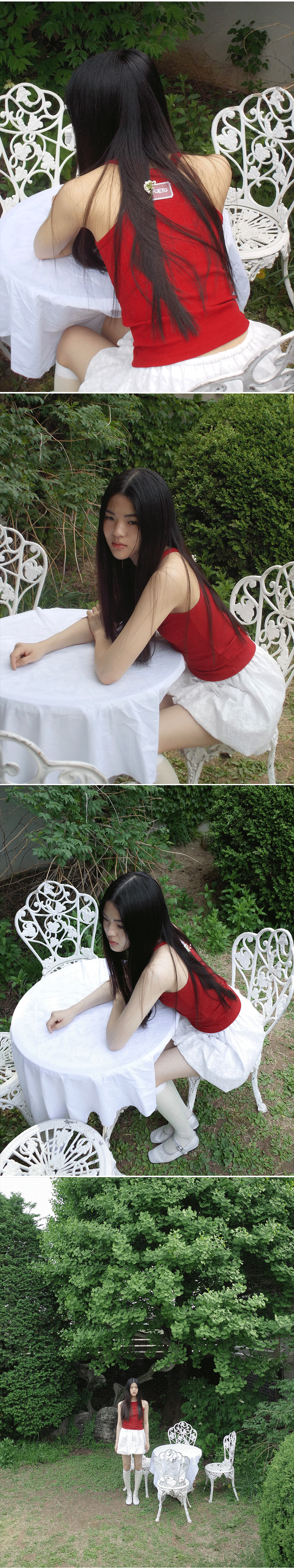 [예약 배송] FOETO Lace Halter Neck Sleeveless Red 상세 이미지 3