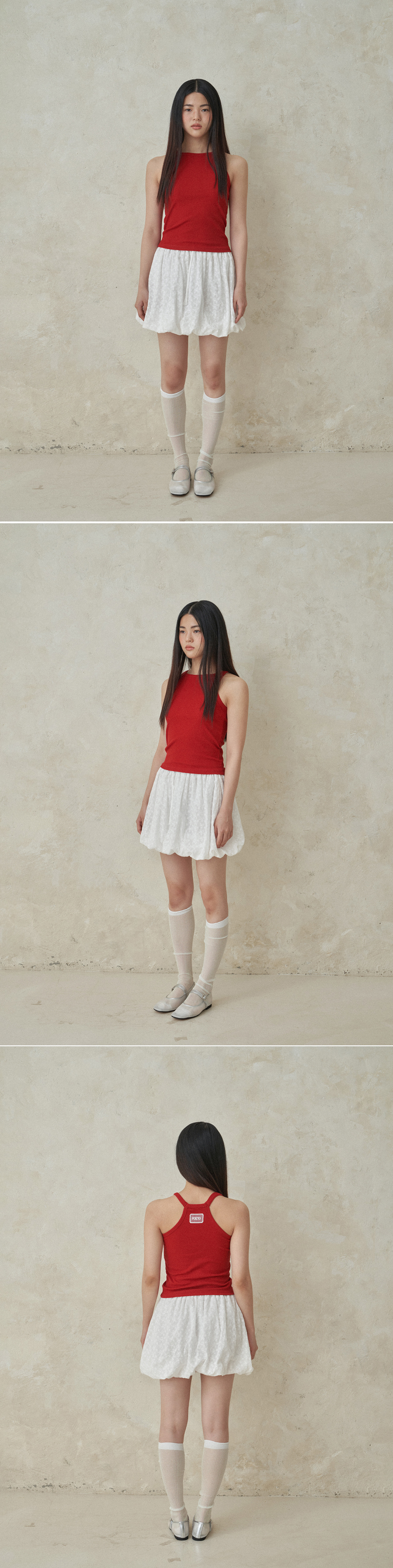 [예약 배송] FOETO Lace Halter Neck Sleeveless Red 상세 이미지 1