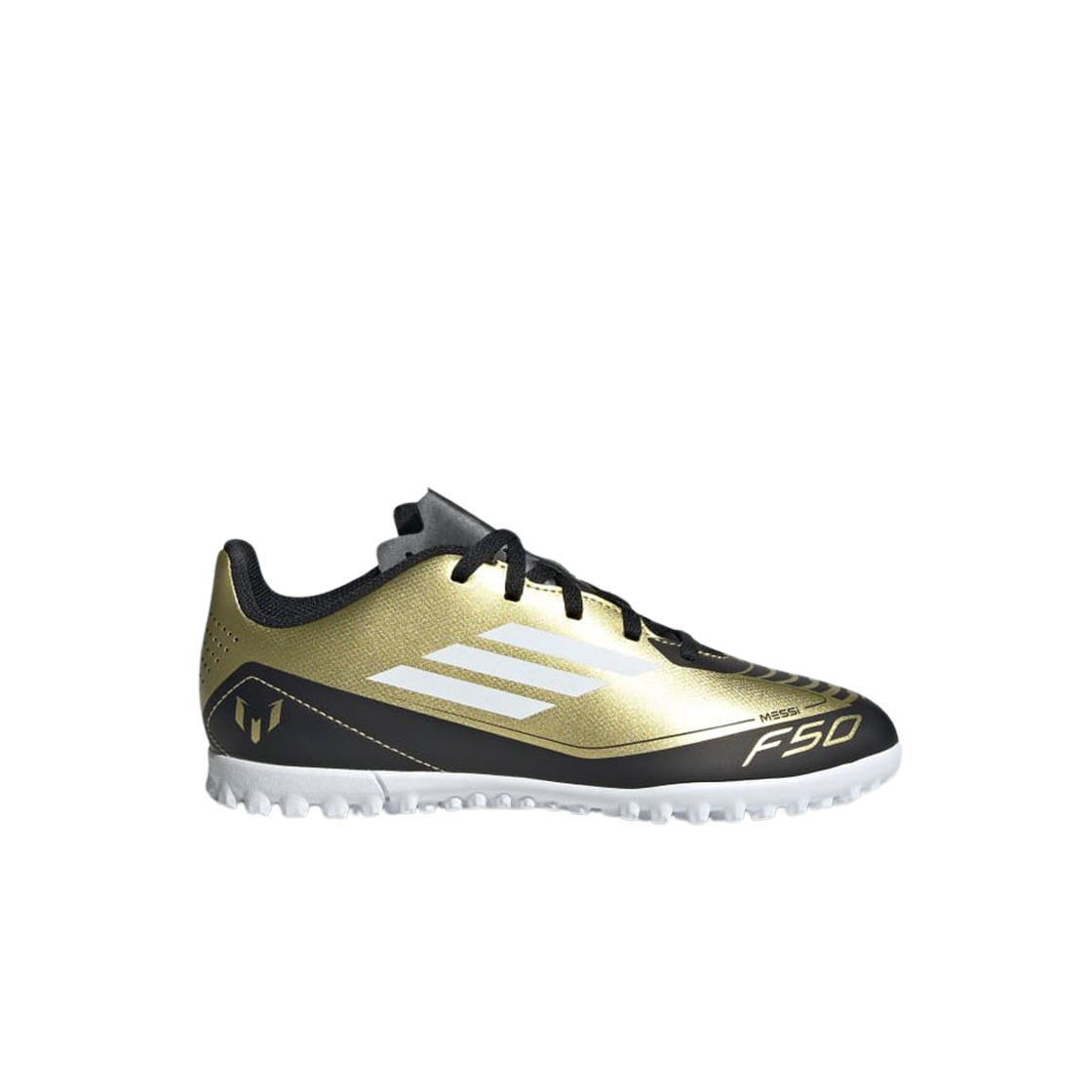 (C) 아디다스 메시 F50 클럽 TF 골드 메탈릭((C) Adidas Messi F50 Club TF Gold Metallic)
