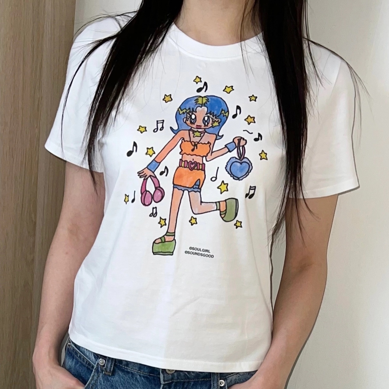 (W) Soulpussycat Soulgirl Loves Music T-Shirt No. 1 White 착용 스타일