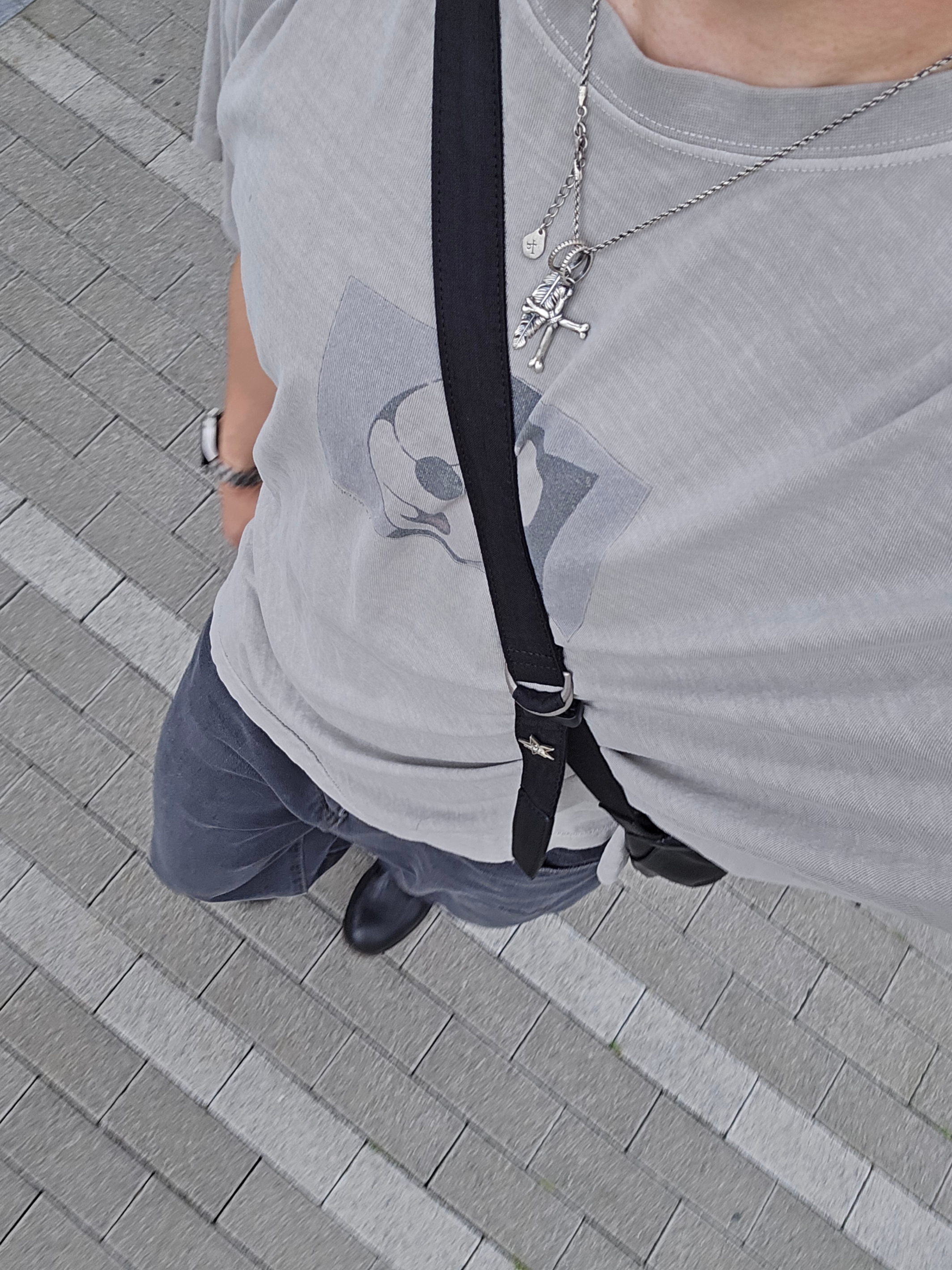 Polyteru Rebuild Gosima Denim Pants Type 002 (Tape) Washed Black 착용 스타일