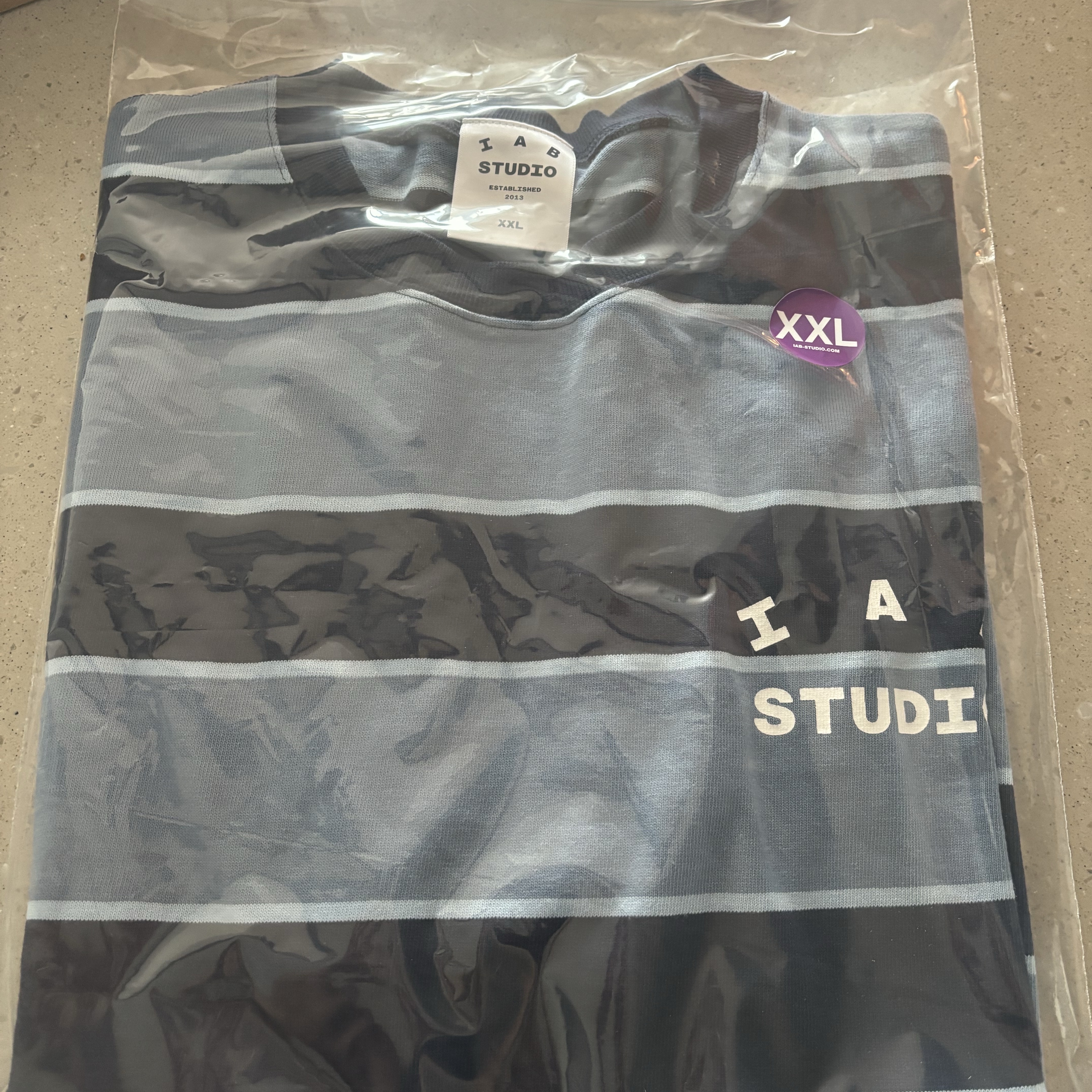 IAB Studio Striped T-Shirt Blue White 착용 스타일