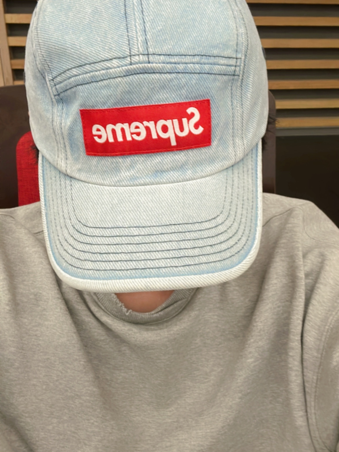 Supreme Denim Camp Cap Washed Blue - 22FW 착용 스타일