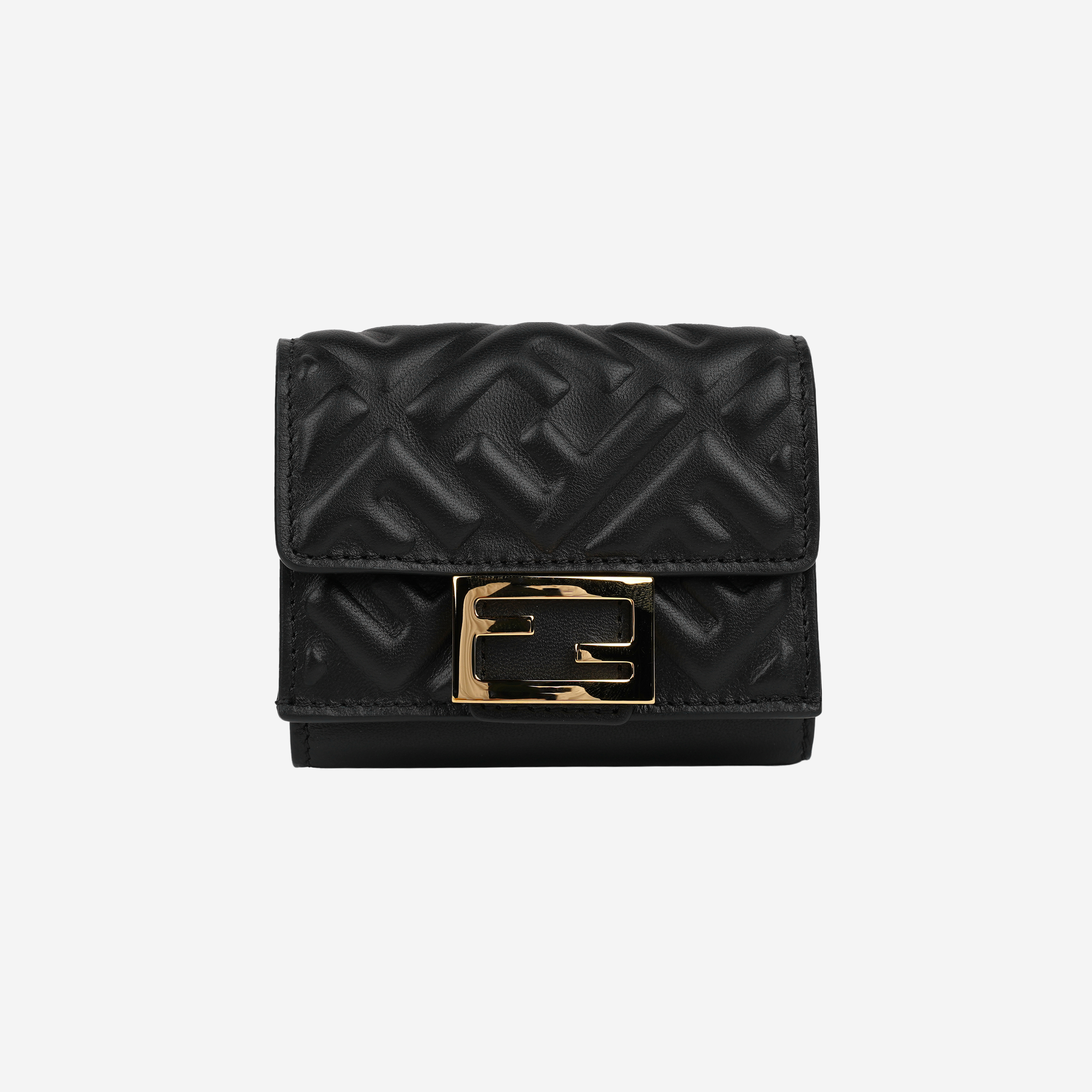 Fendi Nappa Leather Micro Tri-Fold Wallet Black