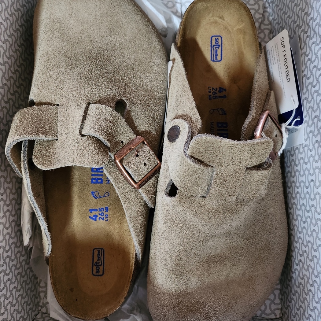 Birkenstock Boston Soft Footbed Taupe - Regular 착용 스타일