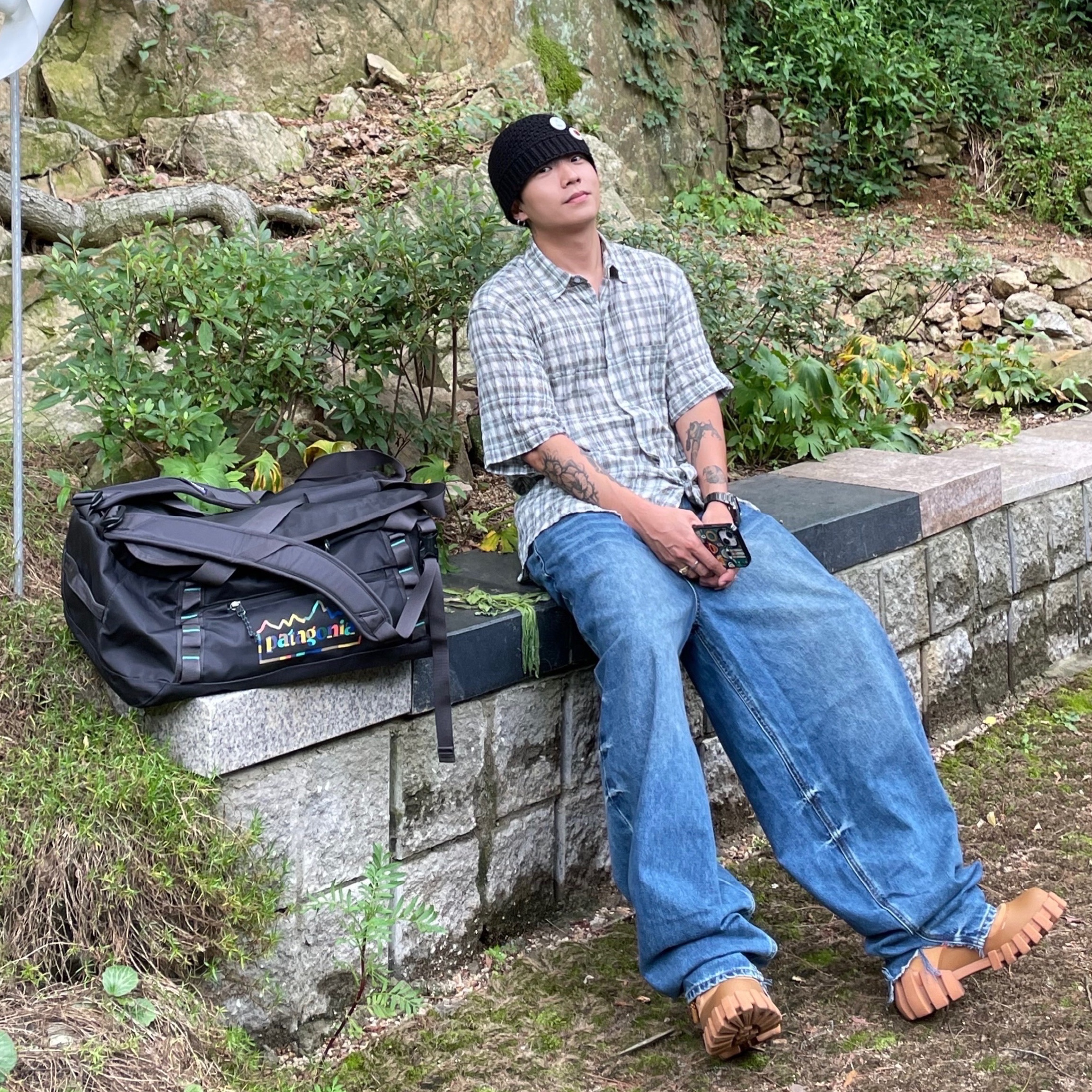 Millo Archive Ombre Check Half Shirts Graish Green 착용 스타일 - 1