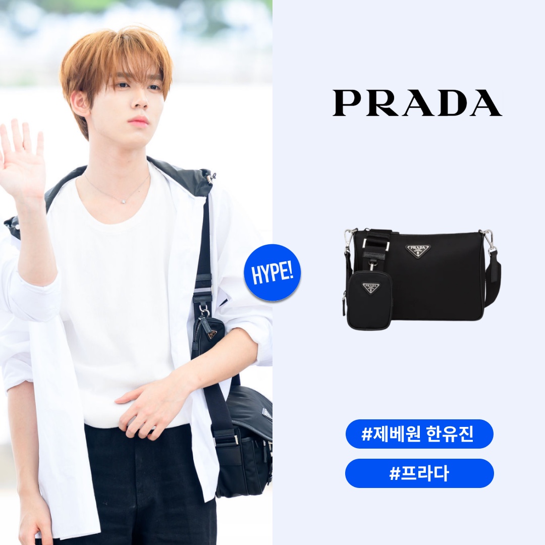 Prada Re-Nylon and Saffiano Leather Shoulder Bag Black 착용 스타일 - 1