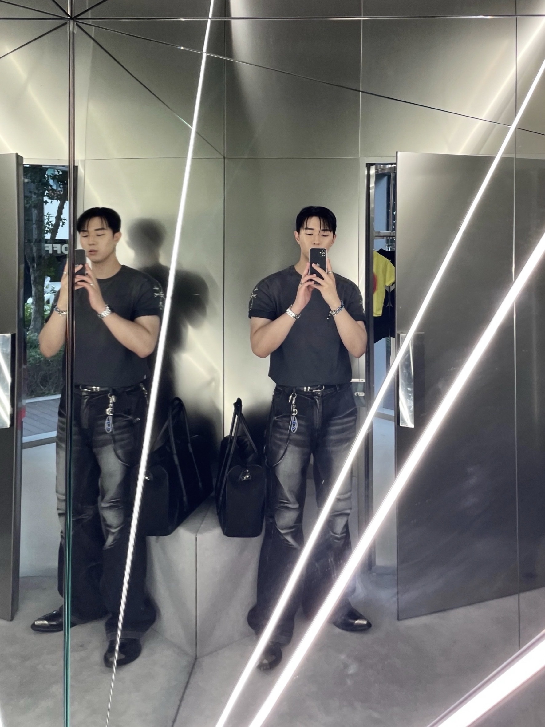 BLR Double Yoke Biker Washing Denim Pants Black (RENEW.) 착용 스타일