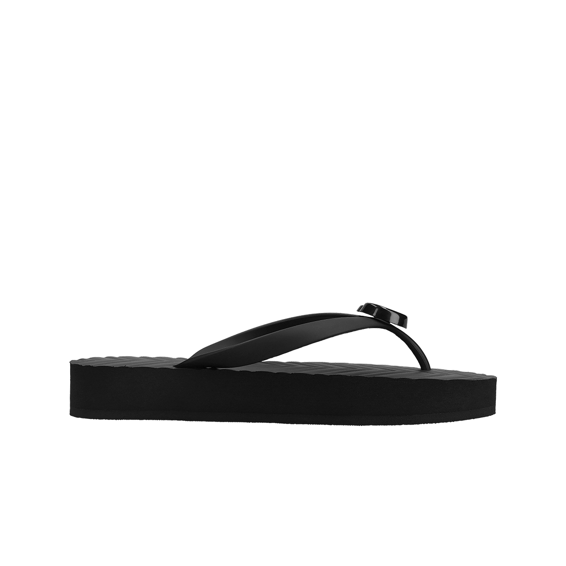 (W) 구찌 러버 쉐브론 통 샌들 블랙((W) Gucci Rubber Chevron Thong Sandal Black) - 1
