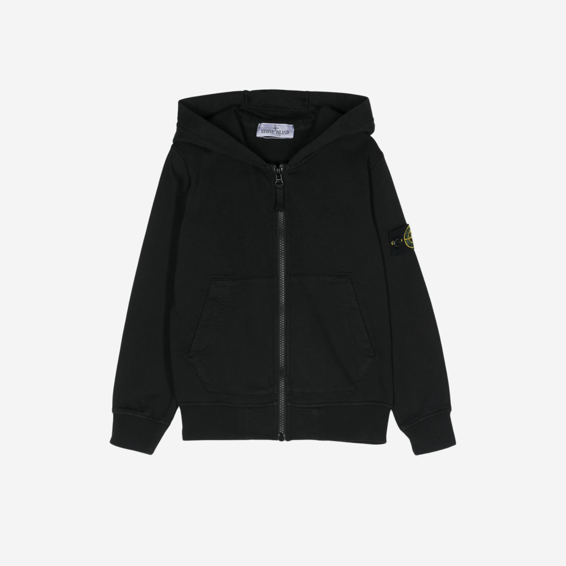 (Kids) Stone Island Logo Hooded Full Zip Sweatshirt Black - 24SS 상세 이미지 1