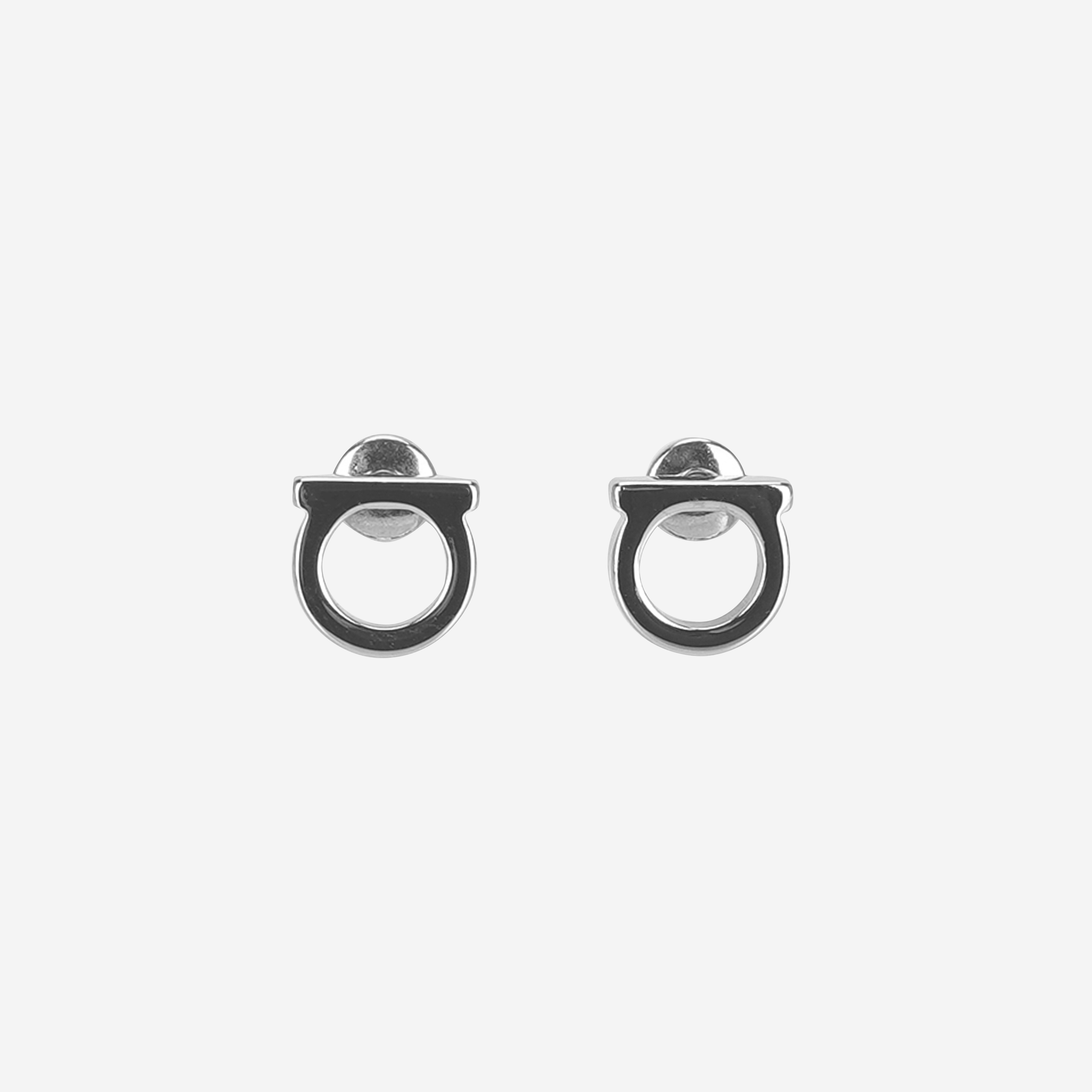 (W) Ferragamo Gancini Small Earrings Brass & Palladium