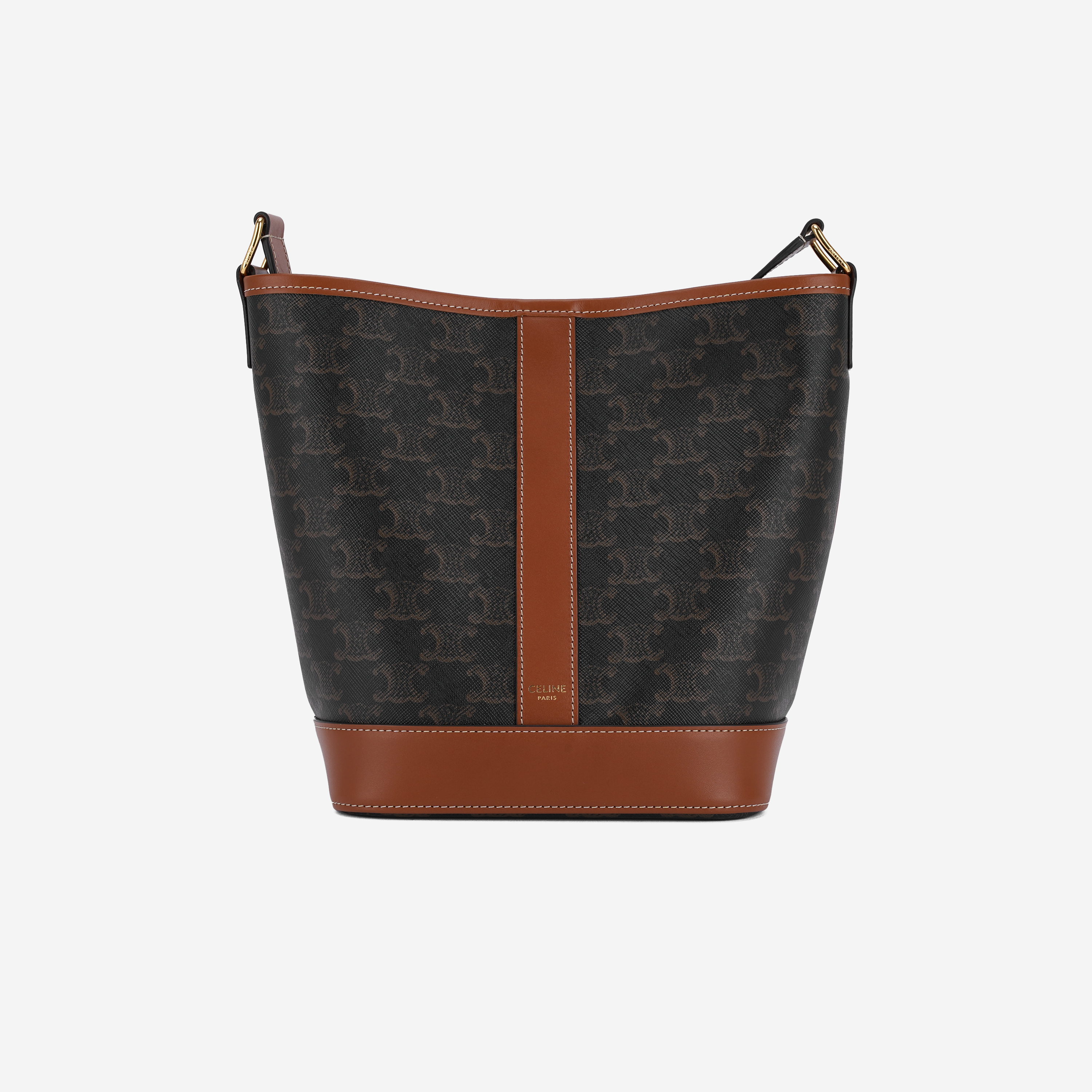 Celine Small Bucket in Triomphe Canvas and Calfskin Tan