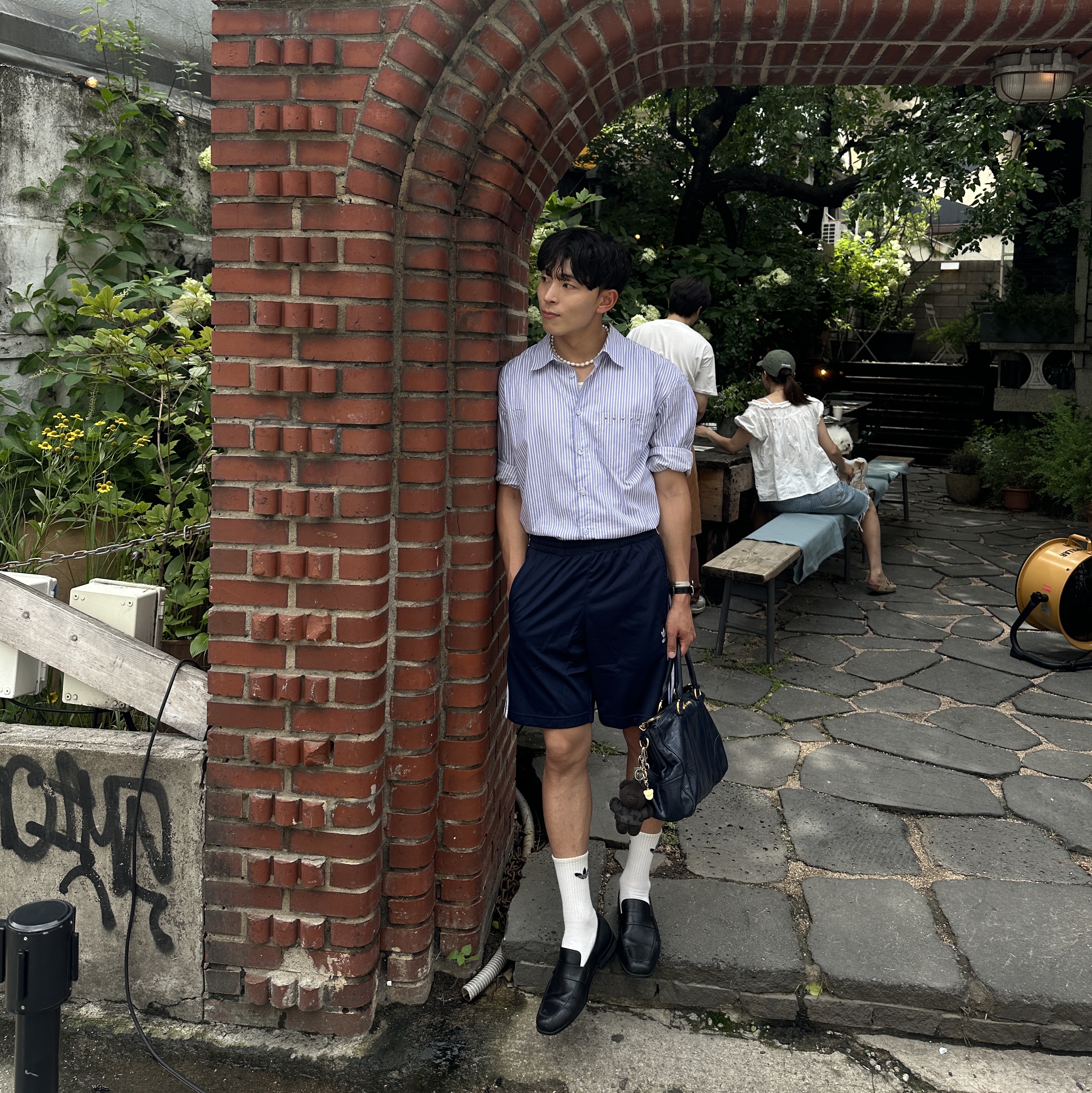 Adidas Adicolor Firebird Shorts Night Indigo - KR Sizing, The Museum Visitor Five Star Stud Pocket Shirts Blue 착용 스타일 - 2