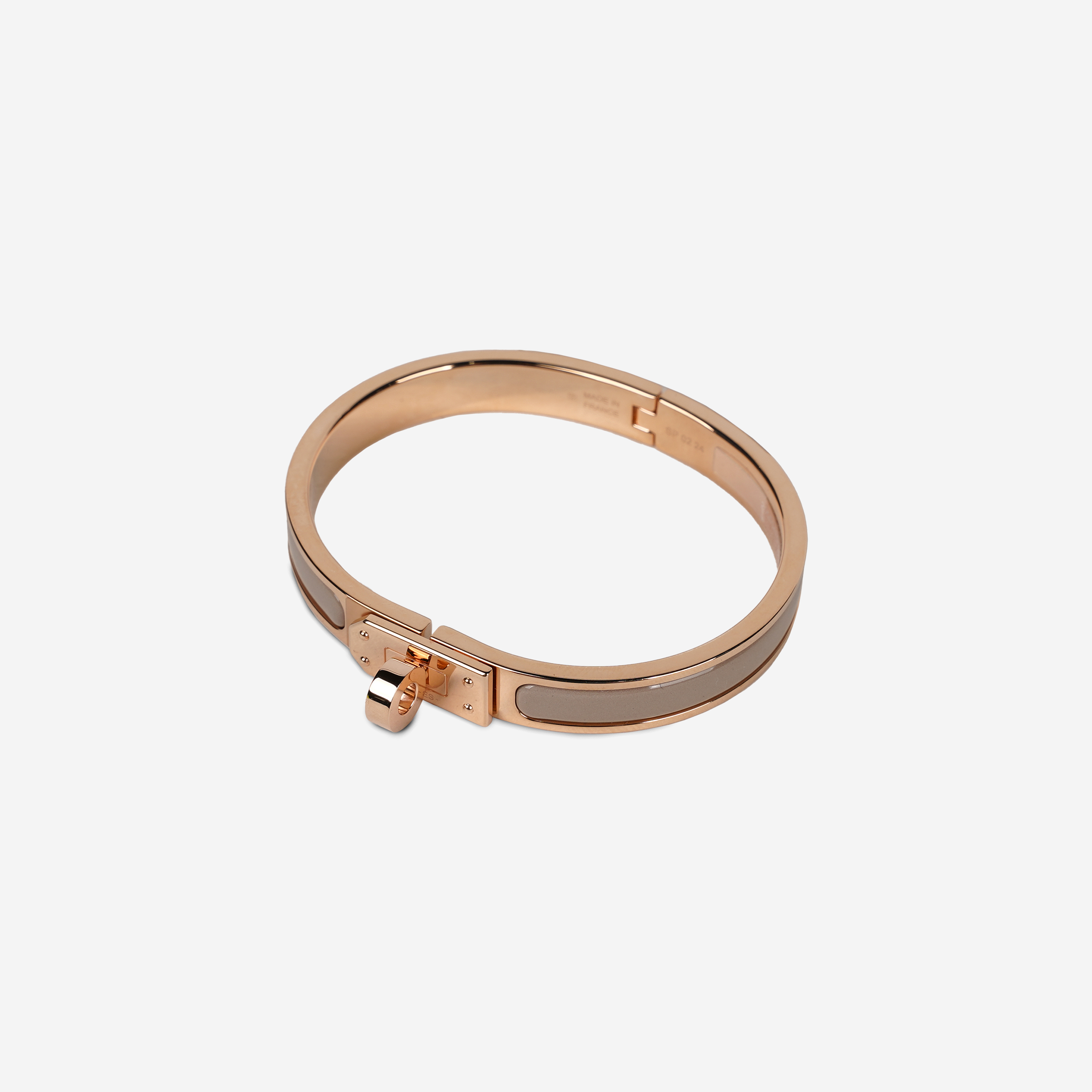 (W) Hermes Mini Clic Kelly Bracelet Rose Gold & Marron Glace