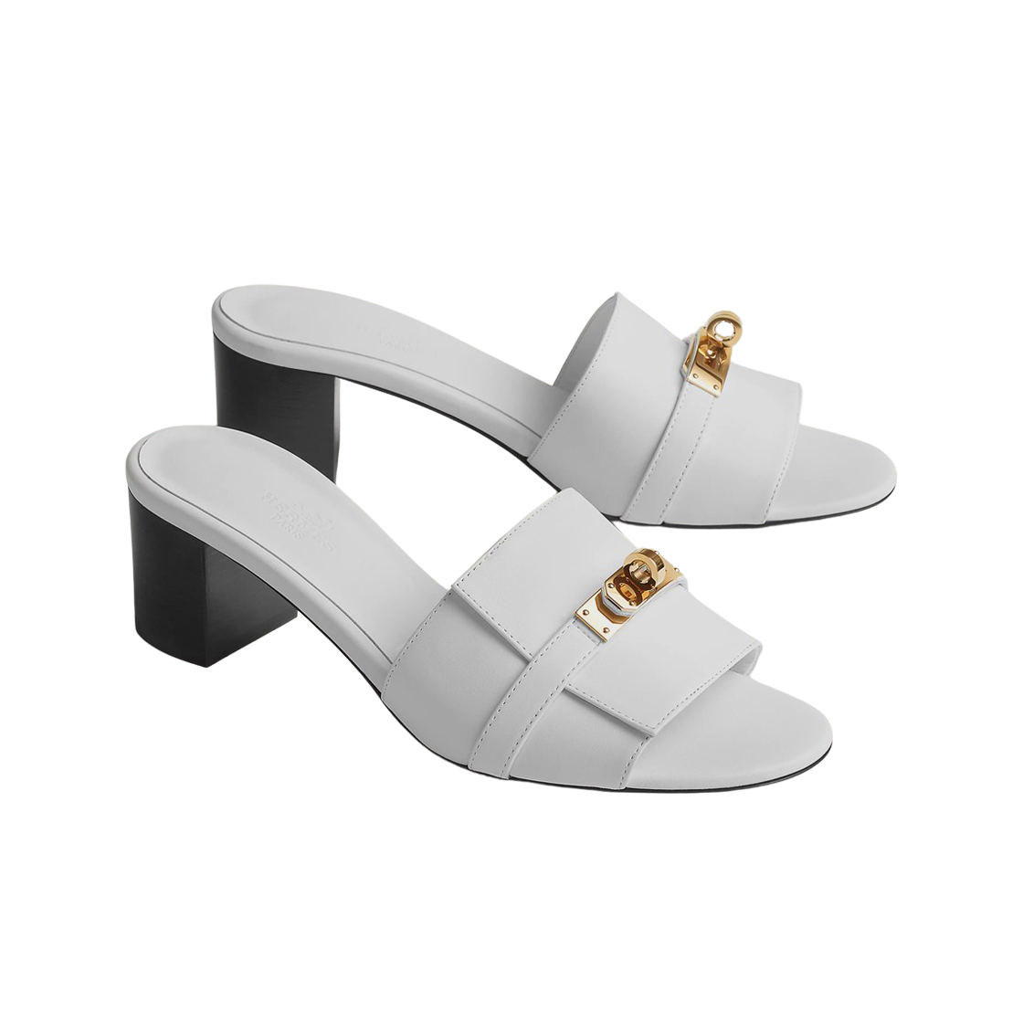 (W) 에르메스 지지 50 샌들 카프스킨 & 페르마브라스 하드웨어 블랑((W) Hermes Gigi 50 Sandal Calfskin & Permabrass Blanc) - 2