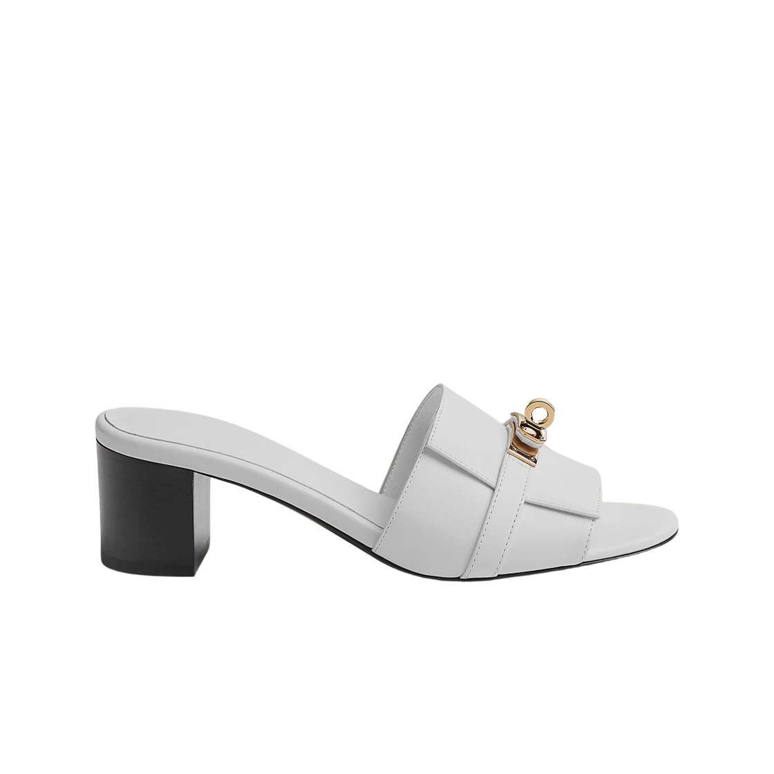H232131Z90 (W) Hermes Gigi 50 Sandal Calfskin & Permabrass Blanc