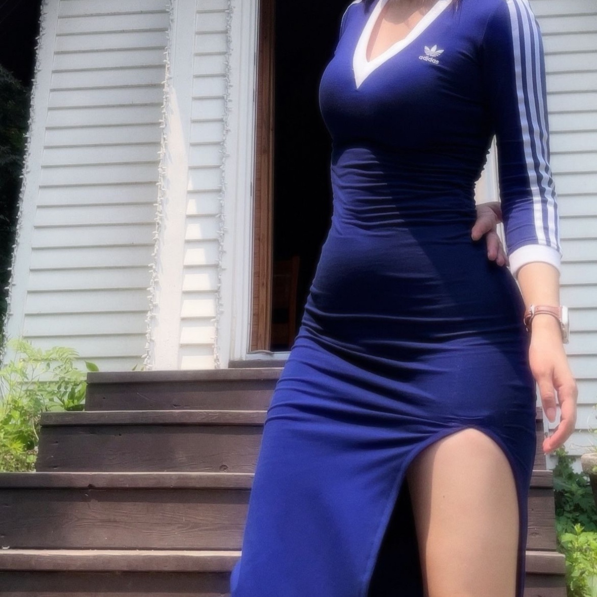 (W) Adidas Adicolor Classics 3-Stripes Maxi Dress Black - US Sizing 착용 스타일