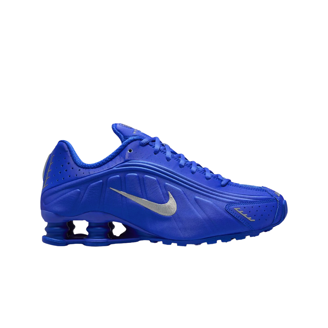 (W) 나이키 샥스 R4 레이서 블루 앤 메탈릭 실버((W) Nike Shox R4 Racer Blue and Metallic Silver)