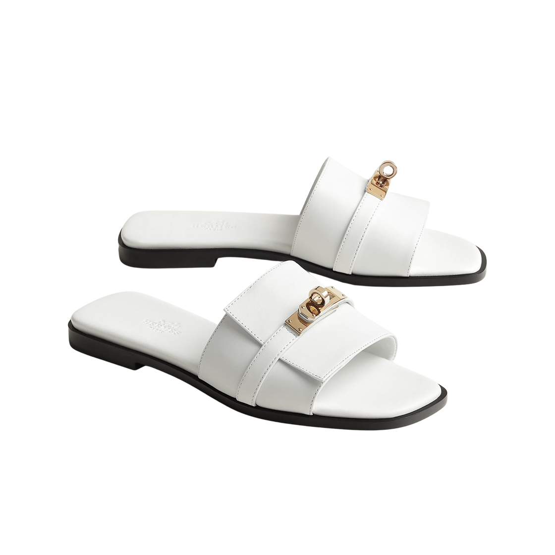 (W) 에르메스 줄리아 샌들 카프스킨 & 페르마브라스 하드웨어 블랑((W) Hermes Giulia Sandal Calfskin & Permabrass Blanc) - 3