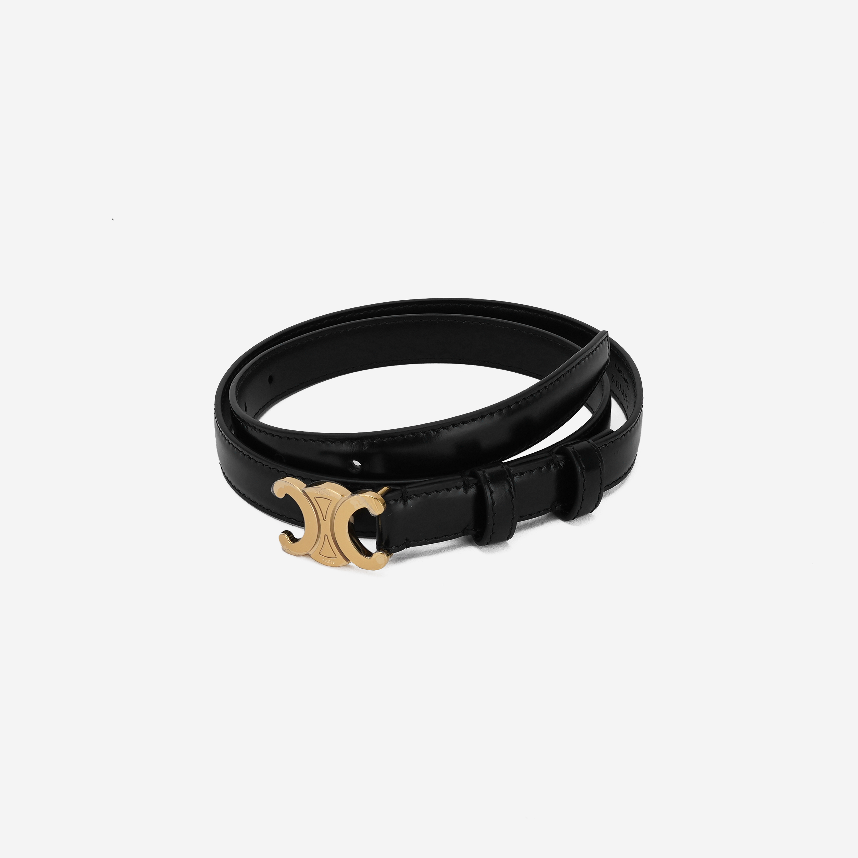 (W) Celine Small Triomphe Belt in Smooth Calfskin Black