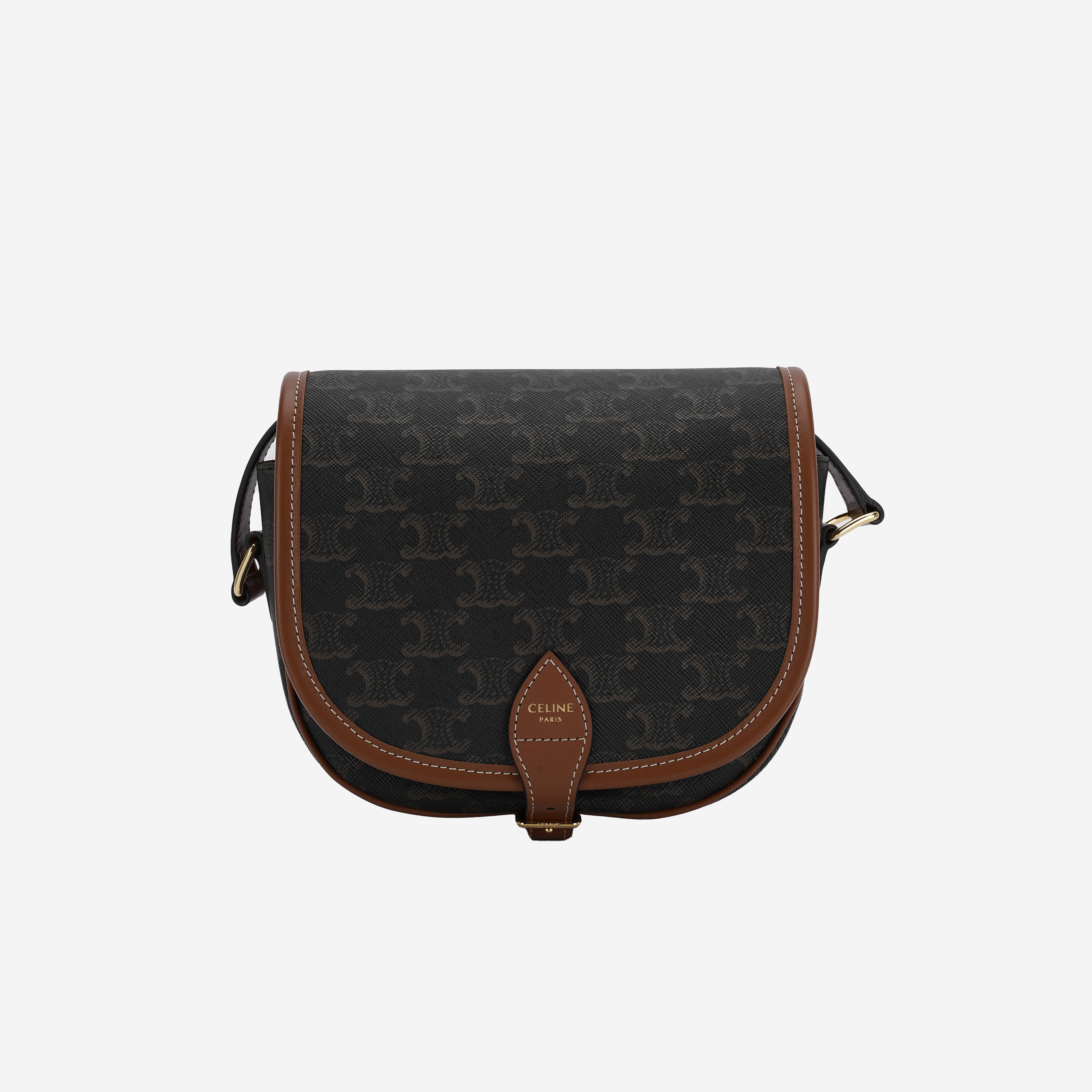 Celine Medium Folco Bag in Triomphe Canvas and Calfskin Tan