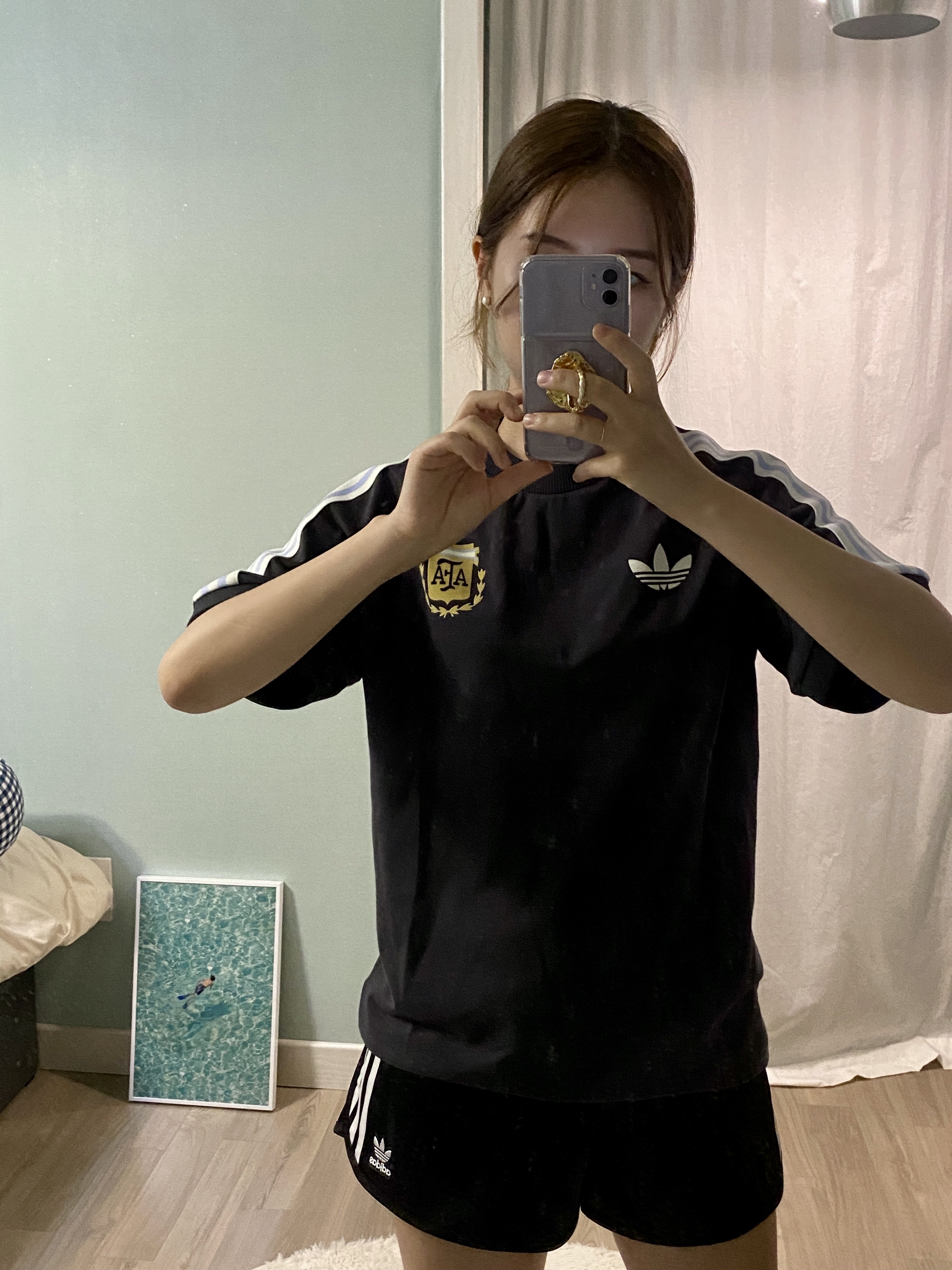 Adidas Argentina Beckenbauer T-Shirt Utility Black- KR Sizing 착용 스타일 - 2