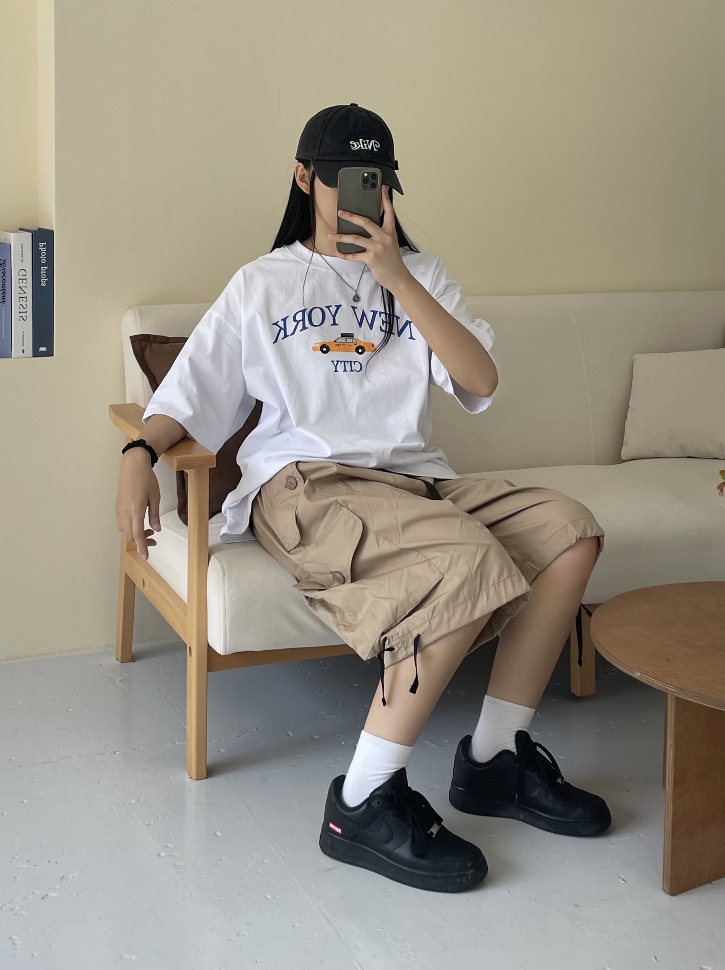 Nike x Supreme Air Force 1 Low Black 착용 스타일 - 1