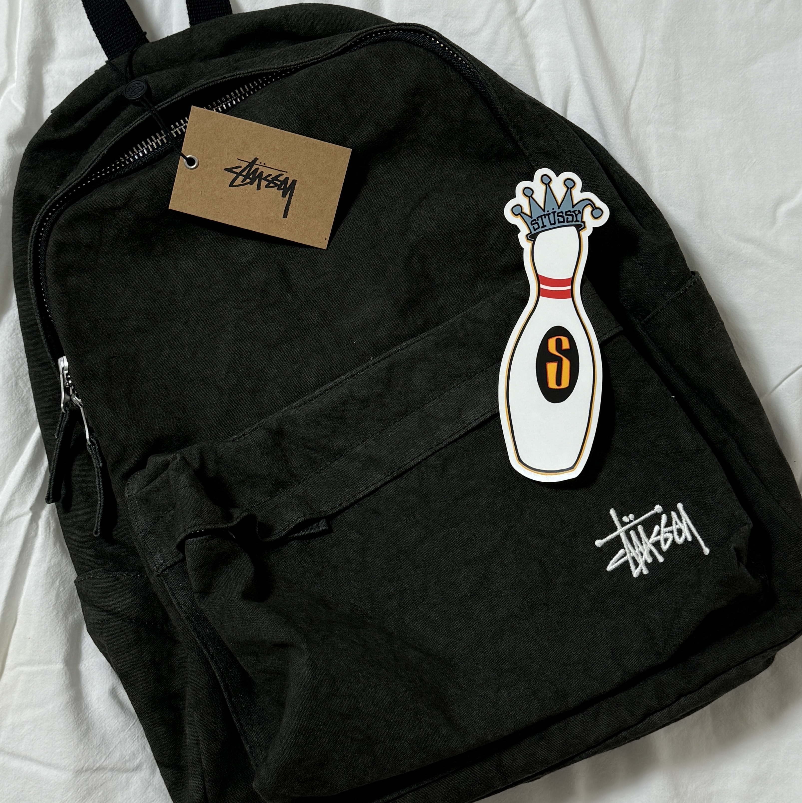 Stussy Canvas Backpack Washed Black 착용 스타일 - 1