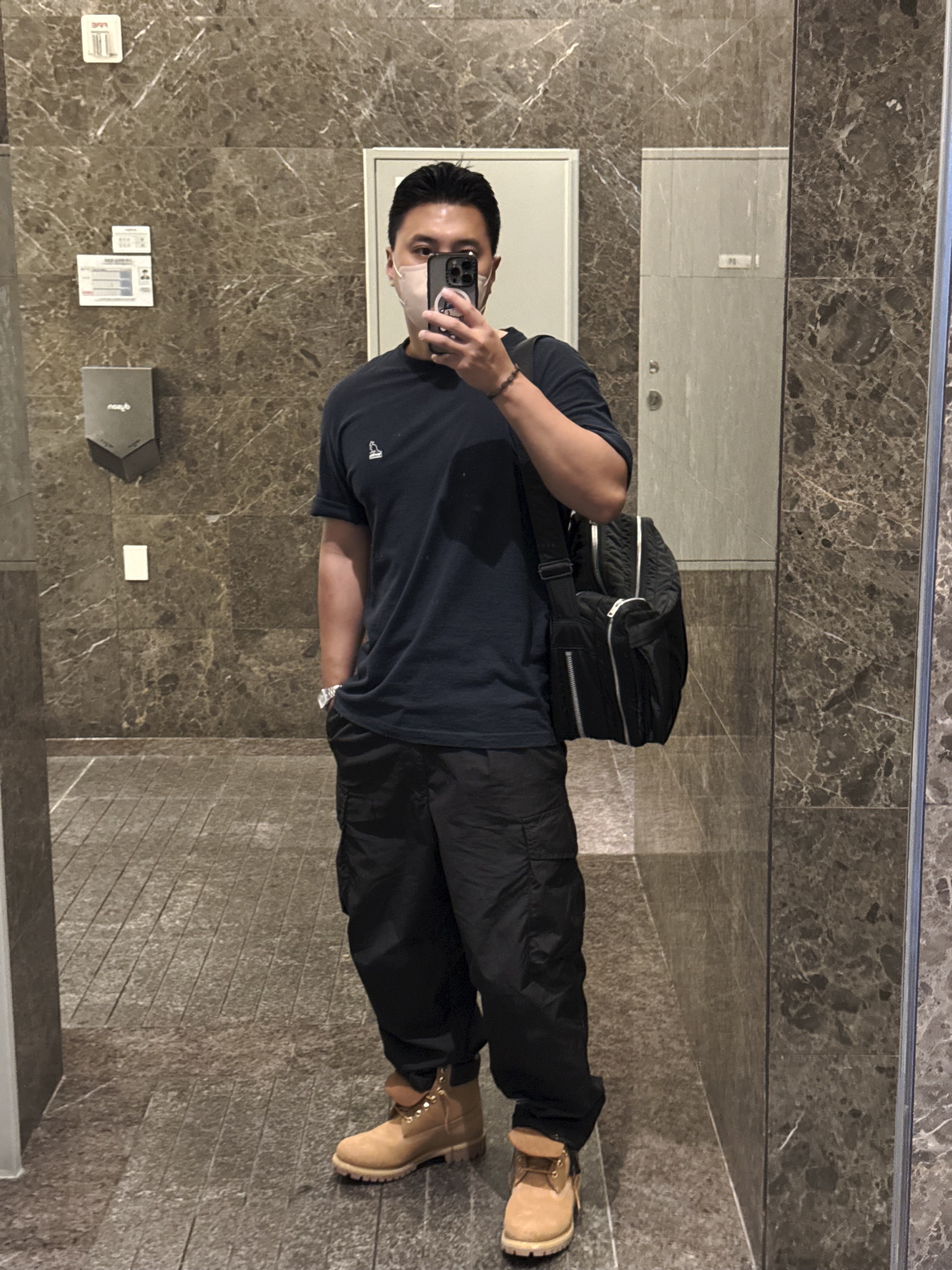 Timberland Premium 6 inch Waterproof Boot Wheat Nubuck - Wide, Porter Tanker Shoulder Bag Black 착용 스타일 - 1
