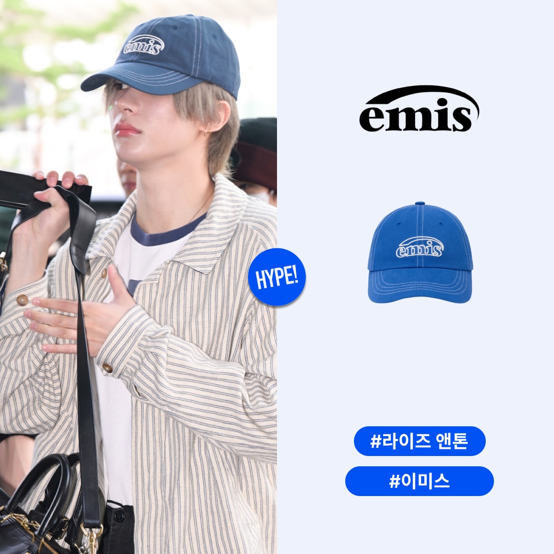 Emis White Stitch Ball Cap Blue 착용 스타일 - 1