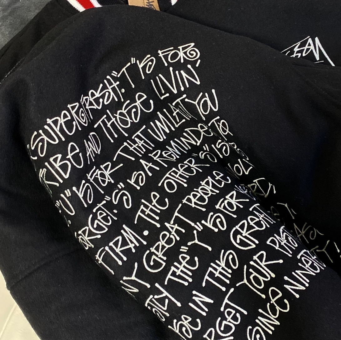 Stussy S Talk Melton Varsity Jacket Black 착용 스타일